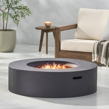 Lightweight Concrete Outdoor Circular Fire Pit, Dark Gray 50,000 Btu Tank Cover Not Included Dark Grey Magnesium Oxide