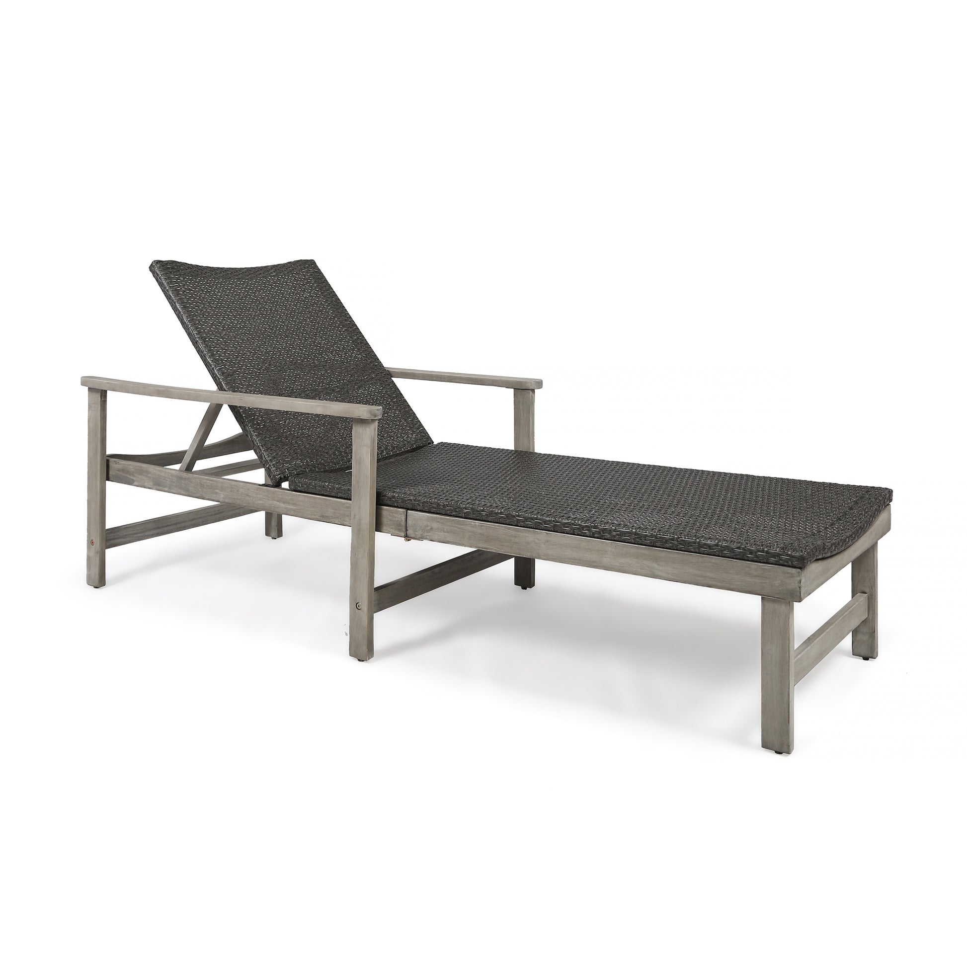 Hampton Wood Wicker Chaise Lounge Grey Metal & Wood
