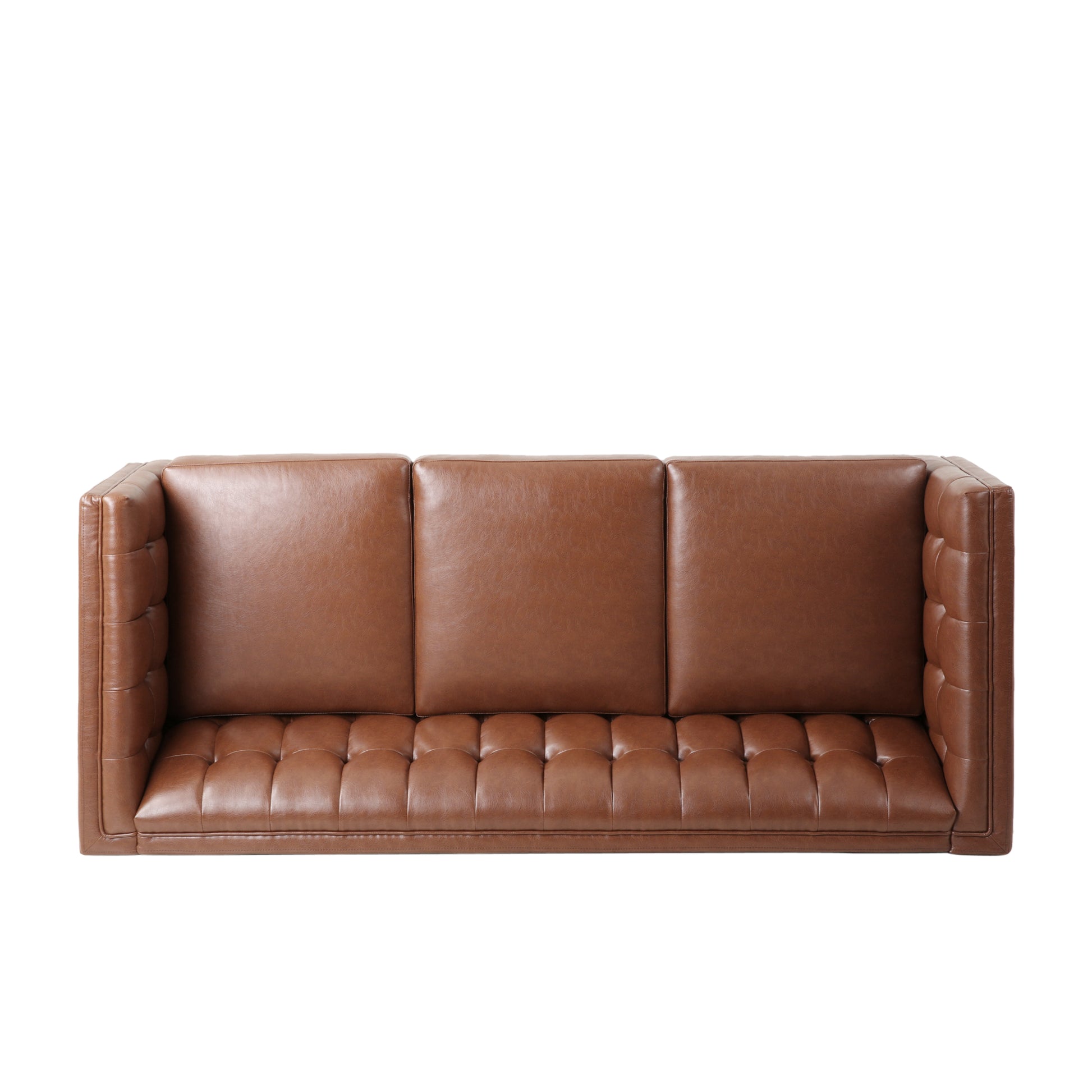 Mirod Comfy 3 Seat Sofa With Tufted Backmodern For Living Room Light Brown Pu 3 Seat