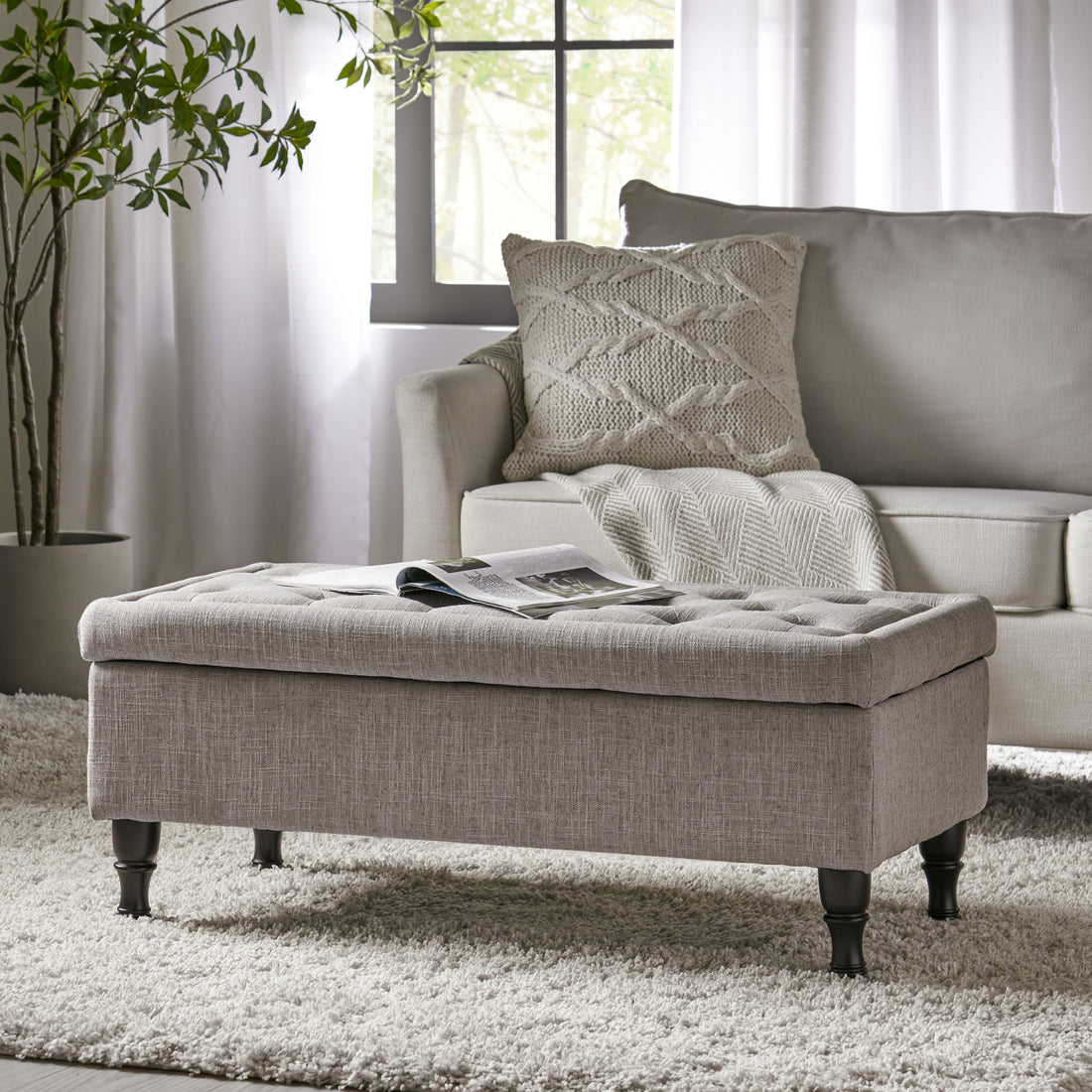 Hyatt Storage Ottoman Grey Fabric