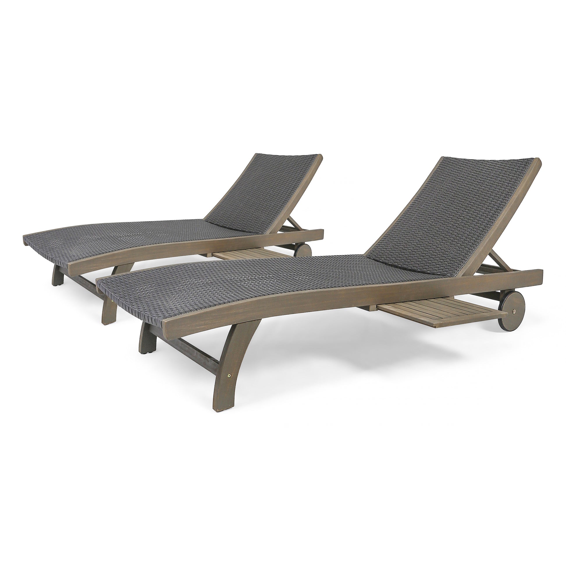 Banzai Chaise Lounge With Pull Out Tray Grey Acacia Wood