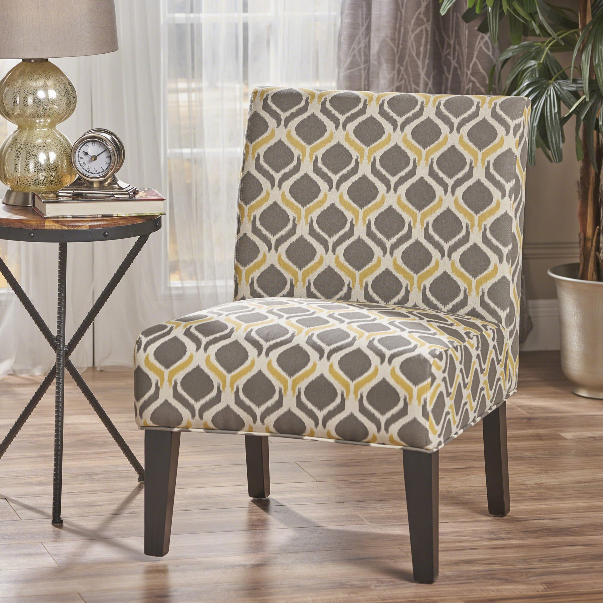 Accent Chair Grey Multi Fabric