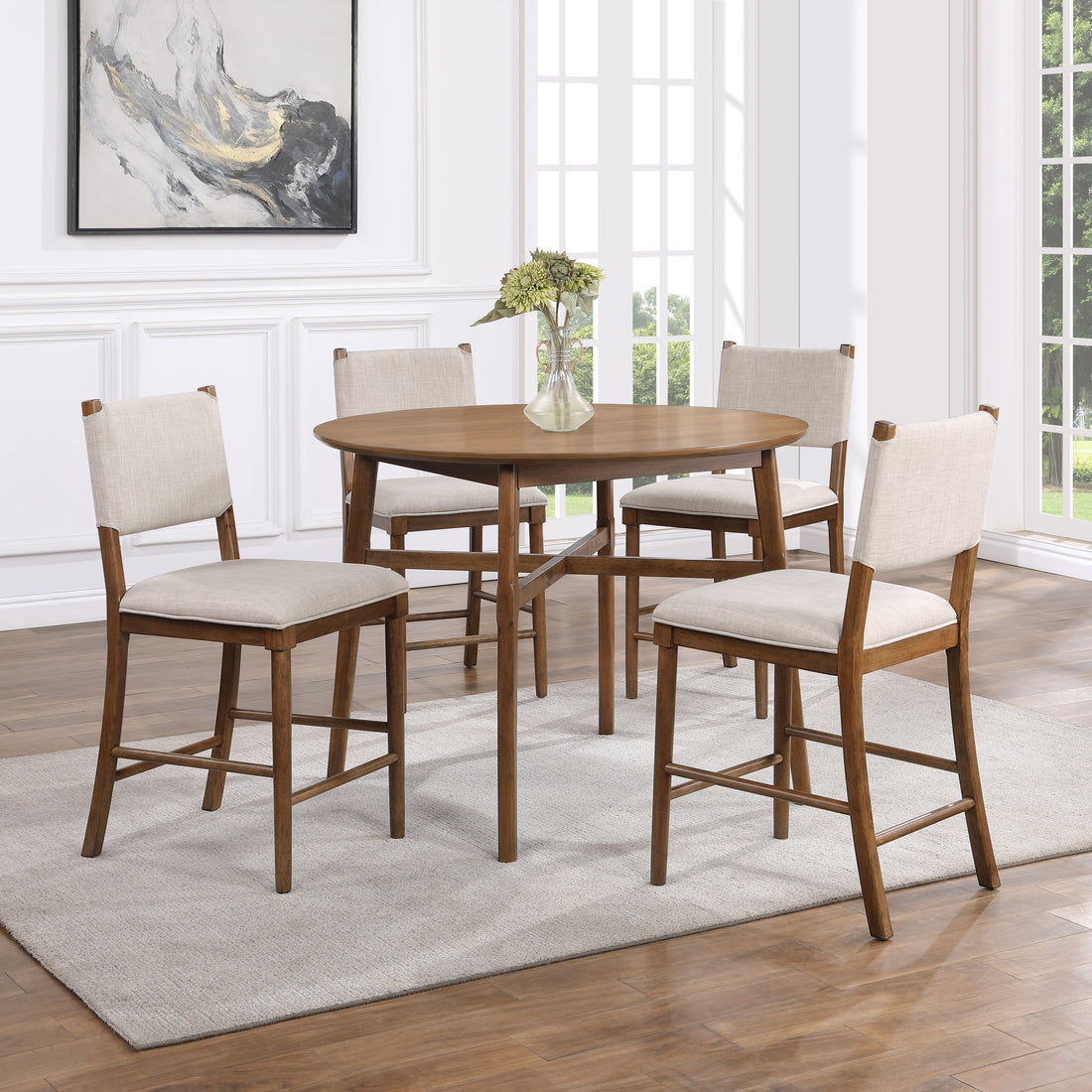 Oslo 5 Piece Dining Set Counter Table And 4 Chairs Light Brown Light Brown Wood