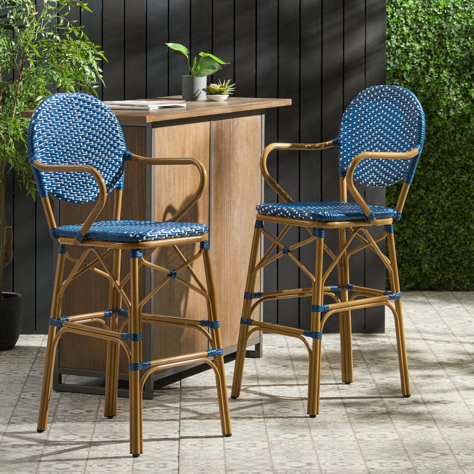 Barstool Navy Blue Wicker