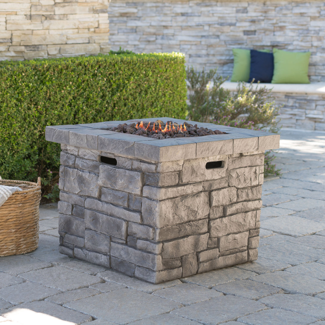 30" Outdoor Square Mgo Propane Fire Pit 40,000 Btu, Grey Grey Garden & Outdoor Magnesium Oxide