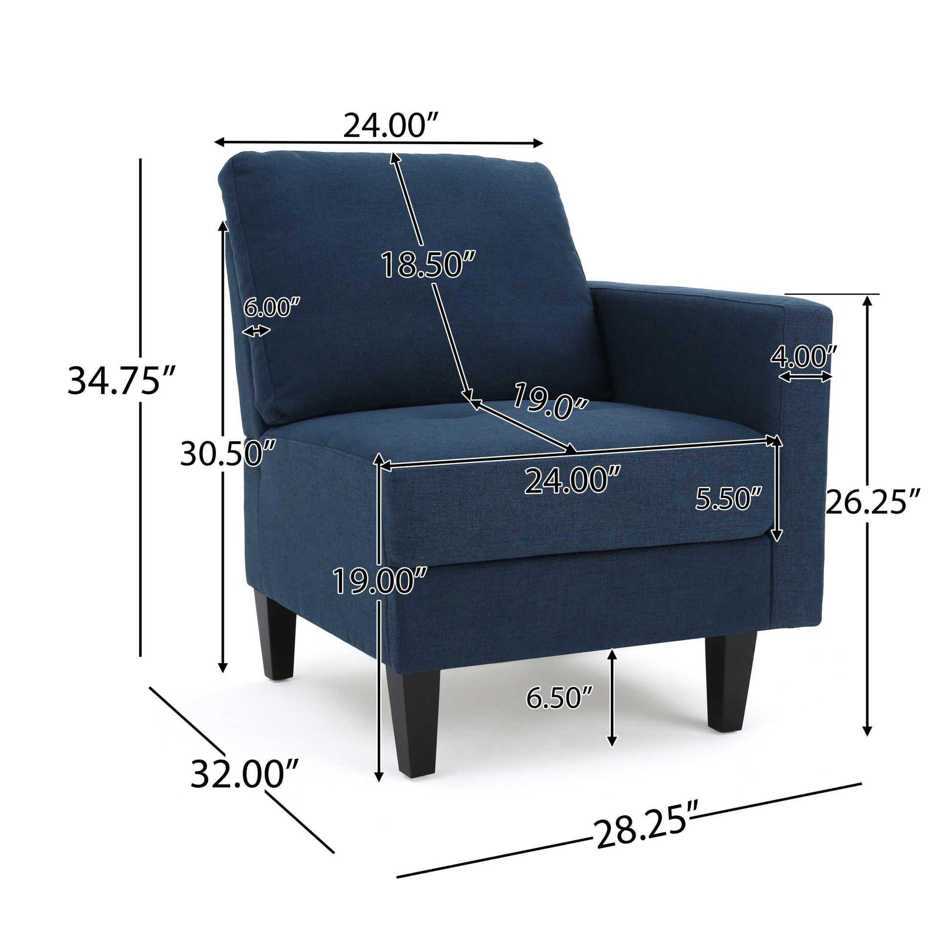 Arm Sofa Navy Blue Fabric 1 Seat