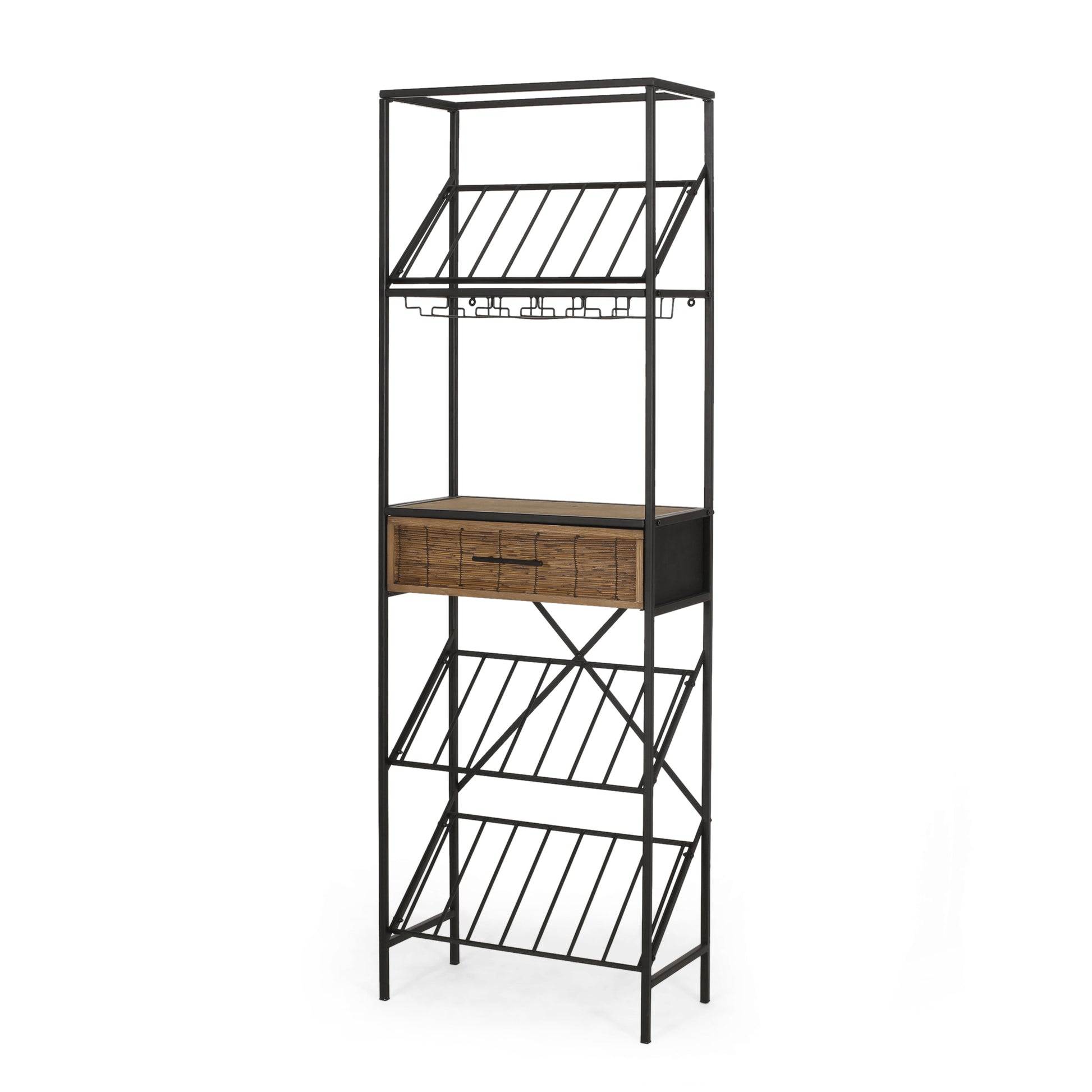 Wine Rack Black Natural Mdf Metal