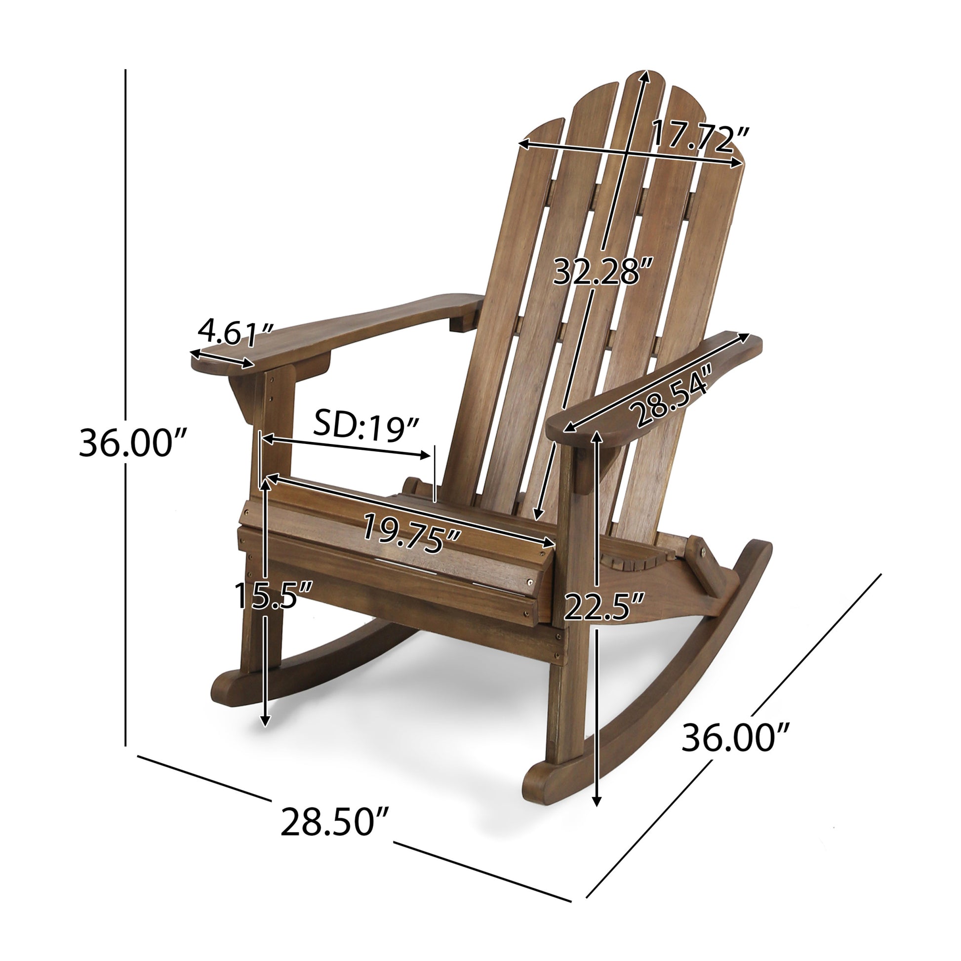 Hollywood Adirondack Rocking Chair Dark Brown Wood