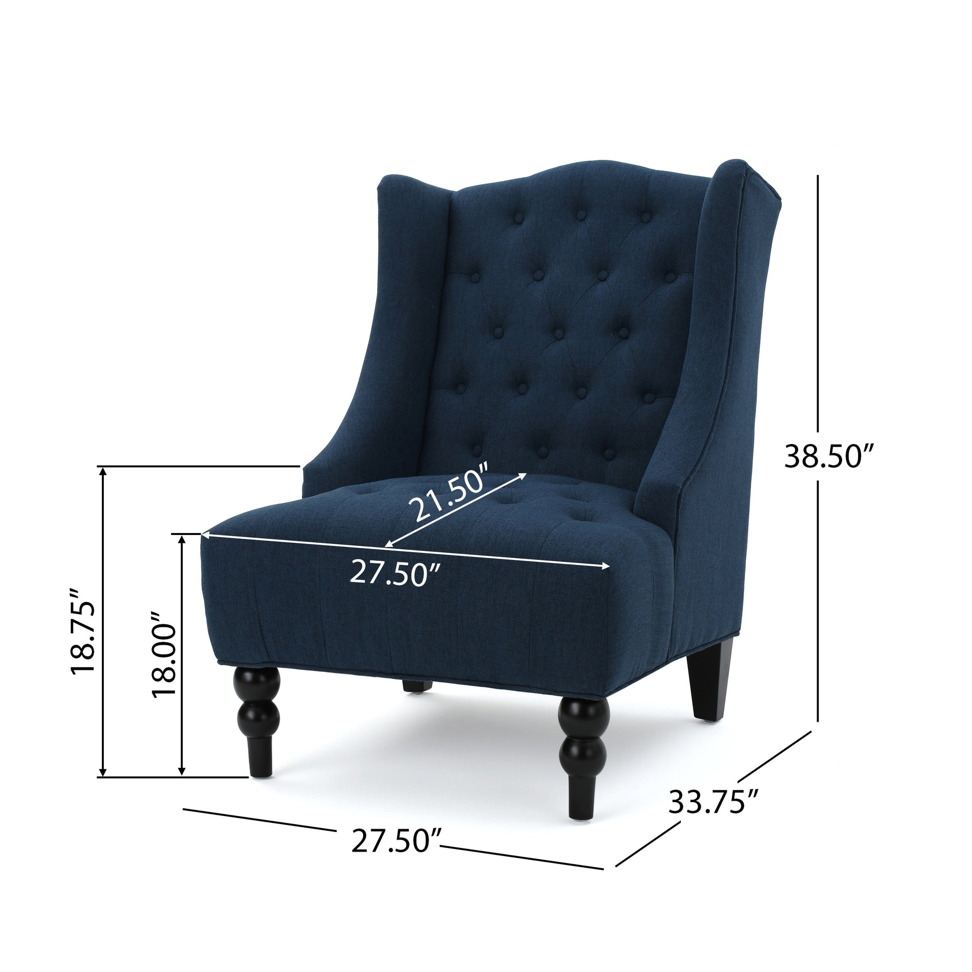 Upholstered Wingback Chair Navy Blue Linen