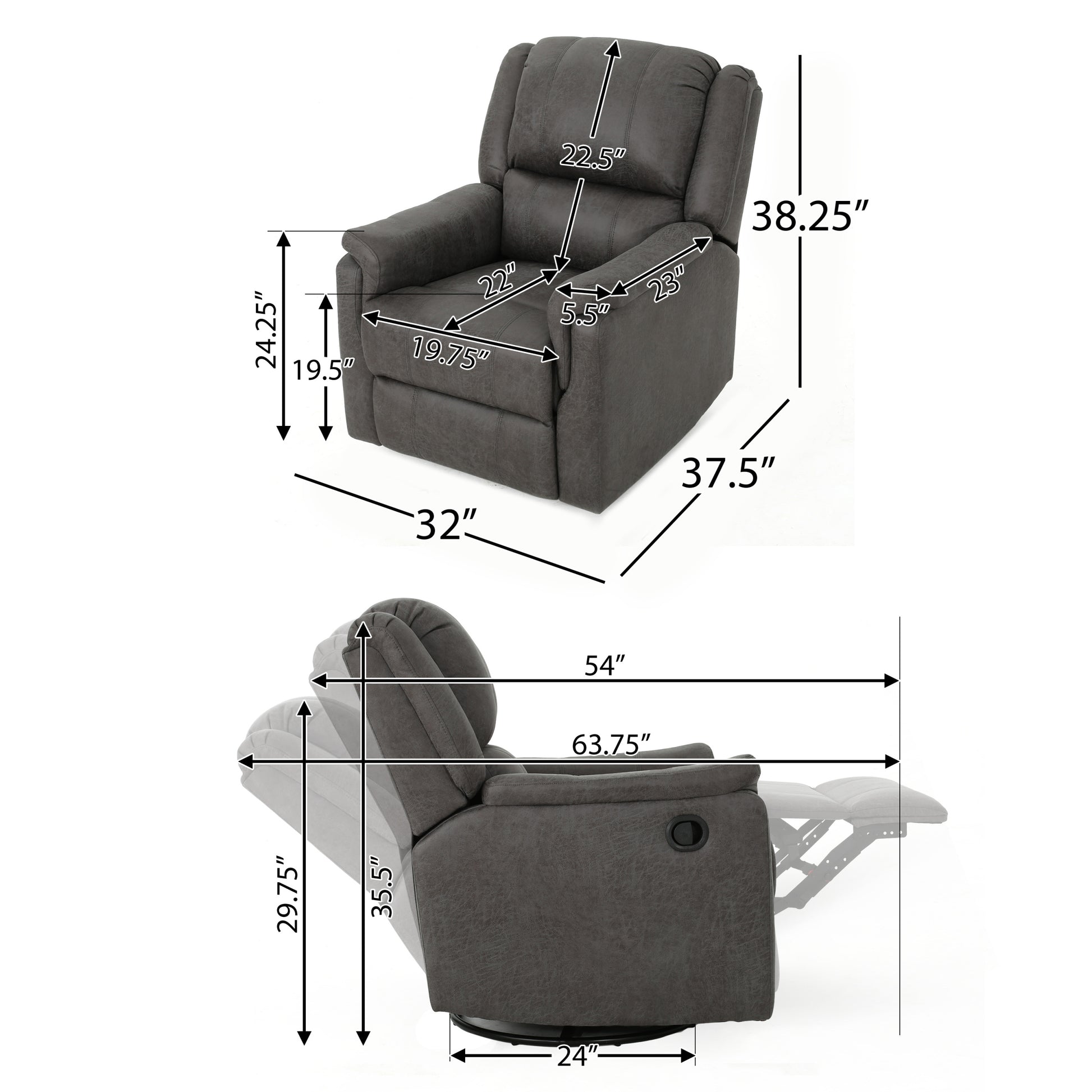 Glider Recliner With Swivel Slate Microfiber