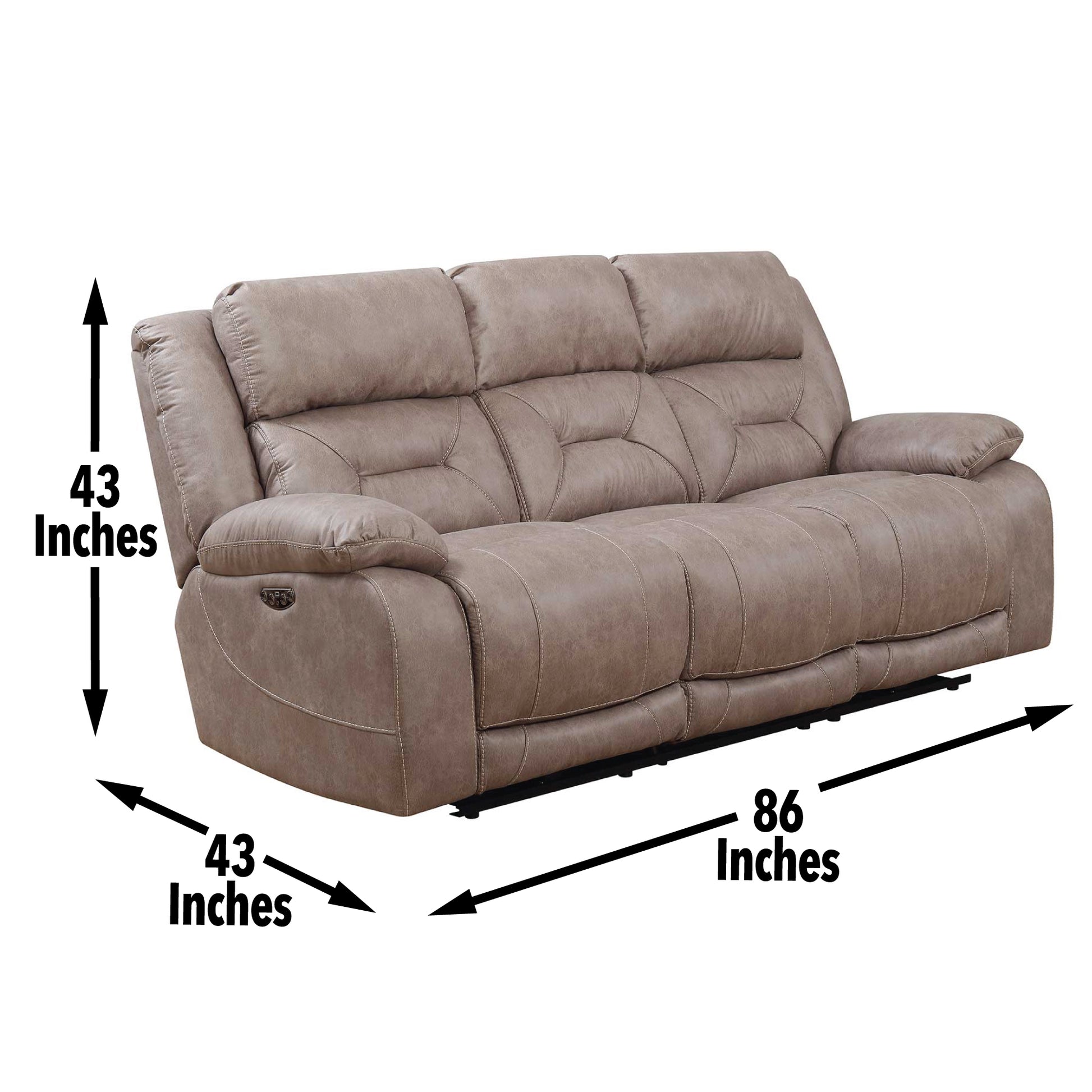 Aria Dual Power Recliner Sofa Sand Brown Fabric 3 Seat