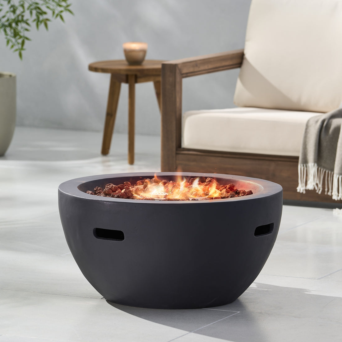 27" Bowl Shaped Mgo 40,000 Btu Propane Fire Pit, Dark Grey Tank Cover Not Included Dark Grey Magnesium Oxide