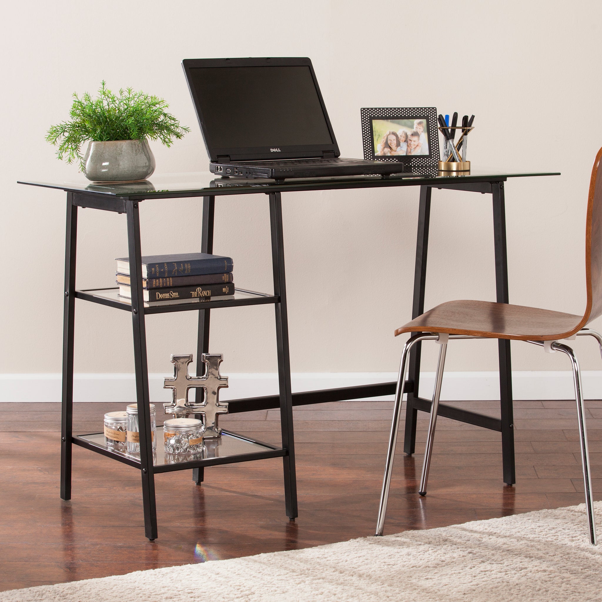 Avery Metal Glass Sawhorse A Frame Writing Desk Black Black Iron