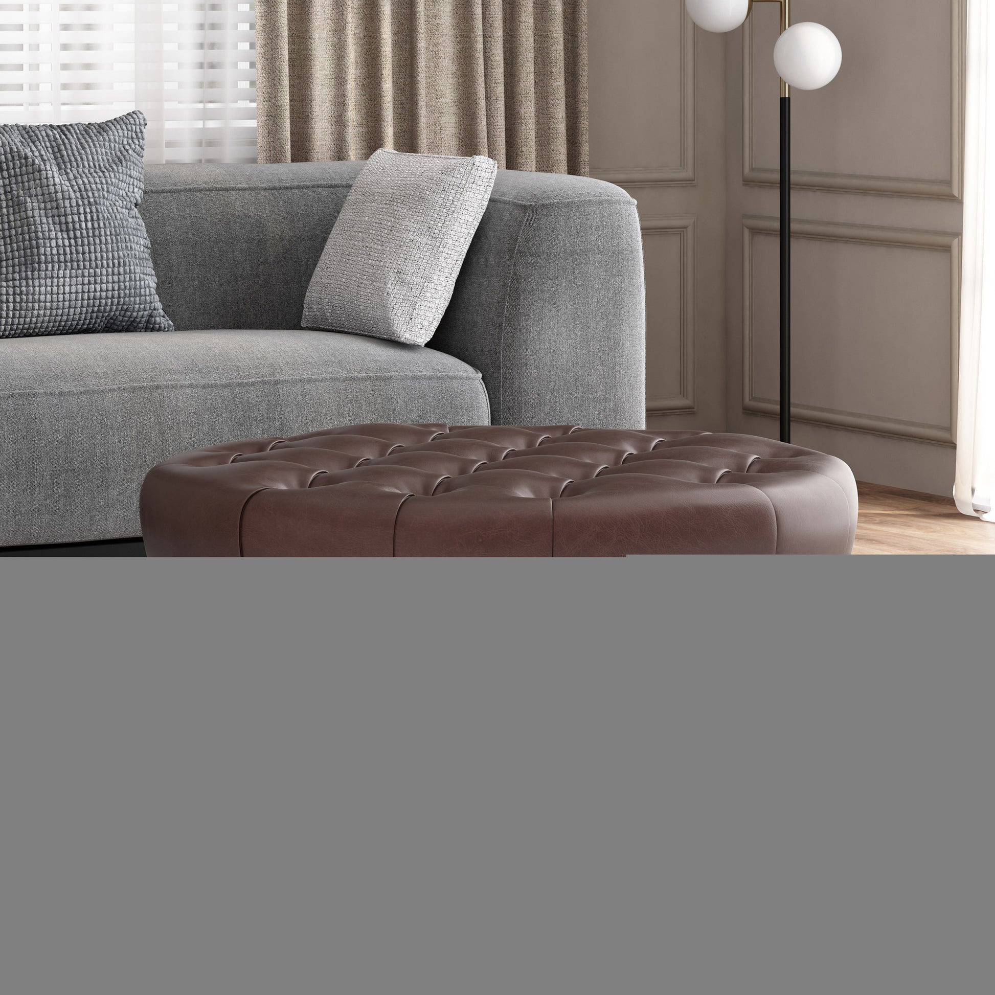 Round Ottoman Dark Brown Pu