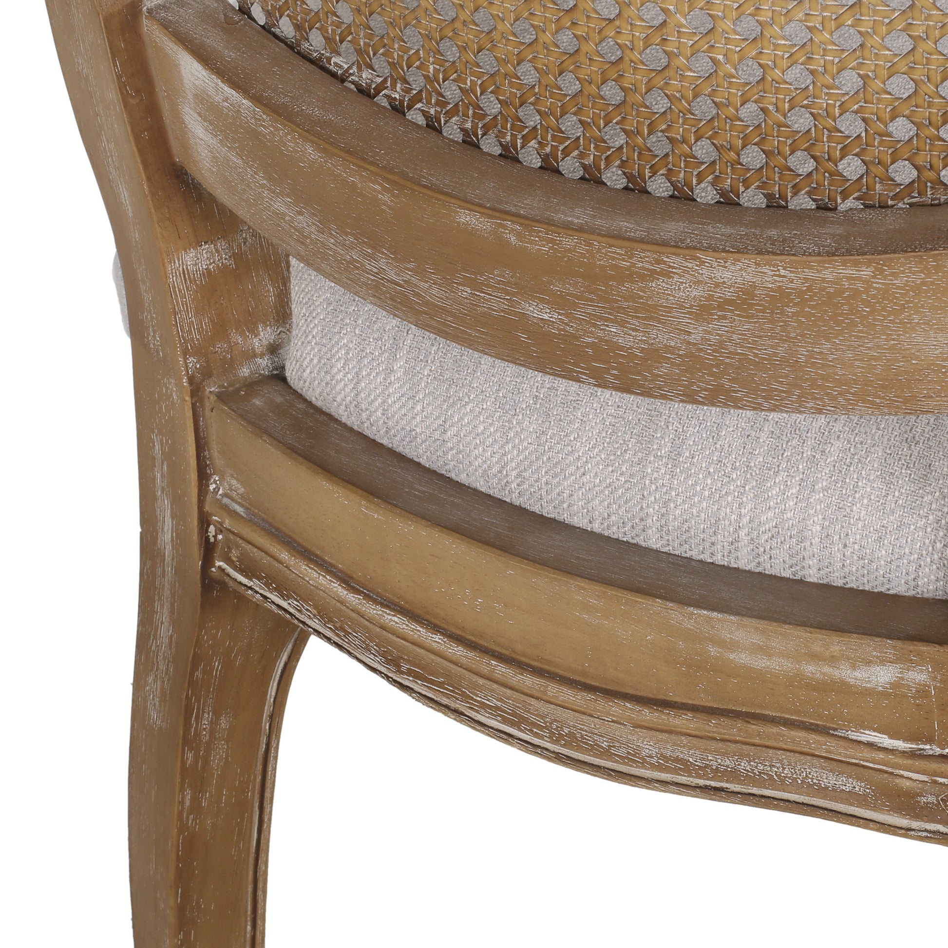 Dining Chair Light Grey Wood Fabric Rattan