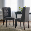 Dining Chair Dark Grey Wood Fabric