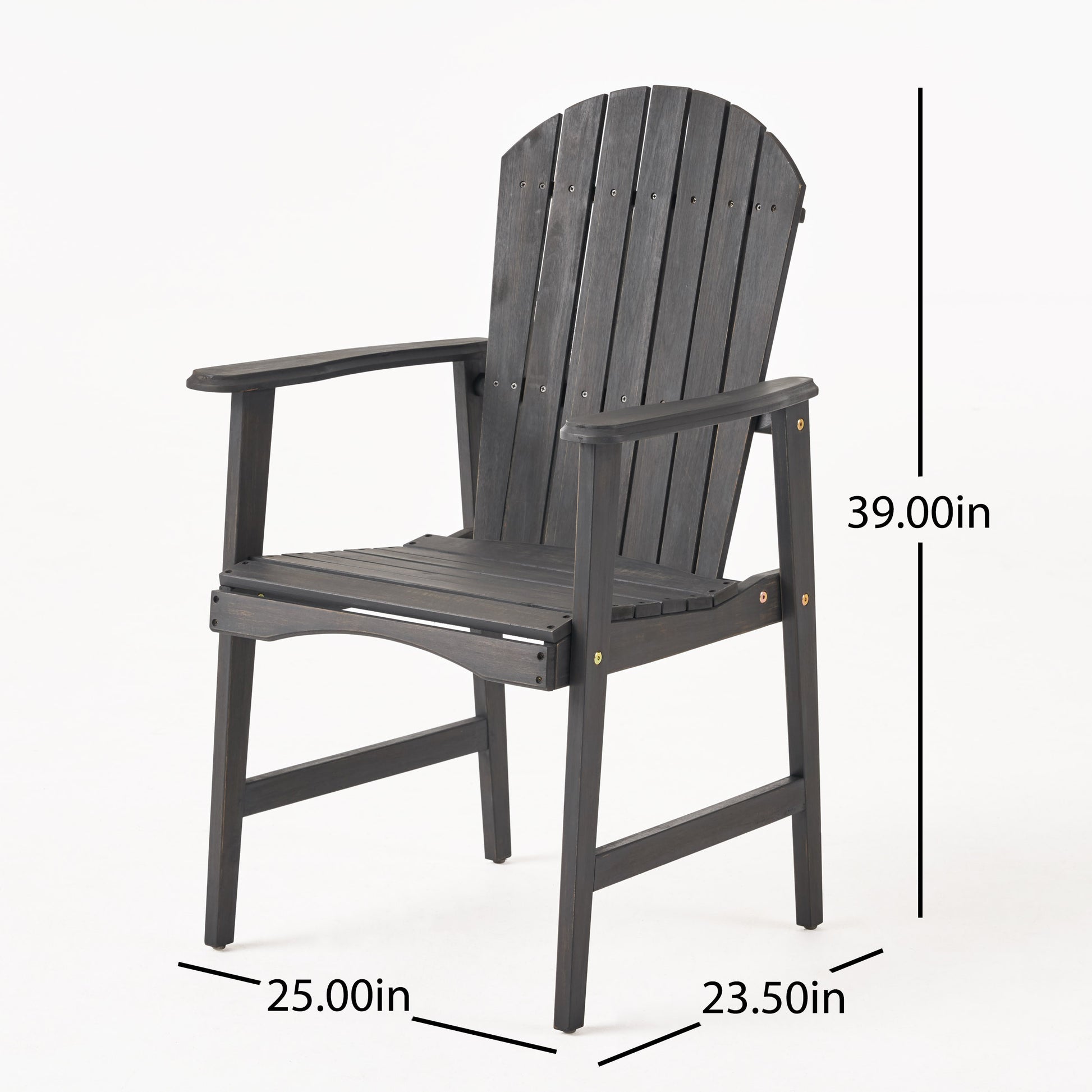 Outdoor Weather Resistant Acacia Wood Adirondack Dining Chairs Set Of 2 , Dark Gray Finish Dark Grey Acacia Wood