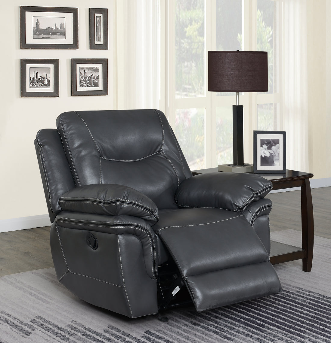 Isabella Recliner Chair Gray Dark Gray Faux Leather