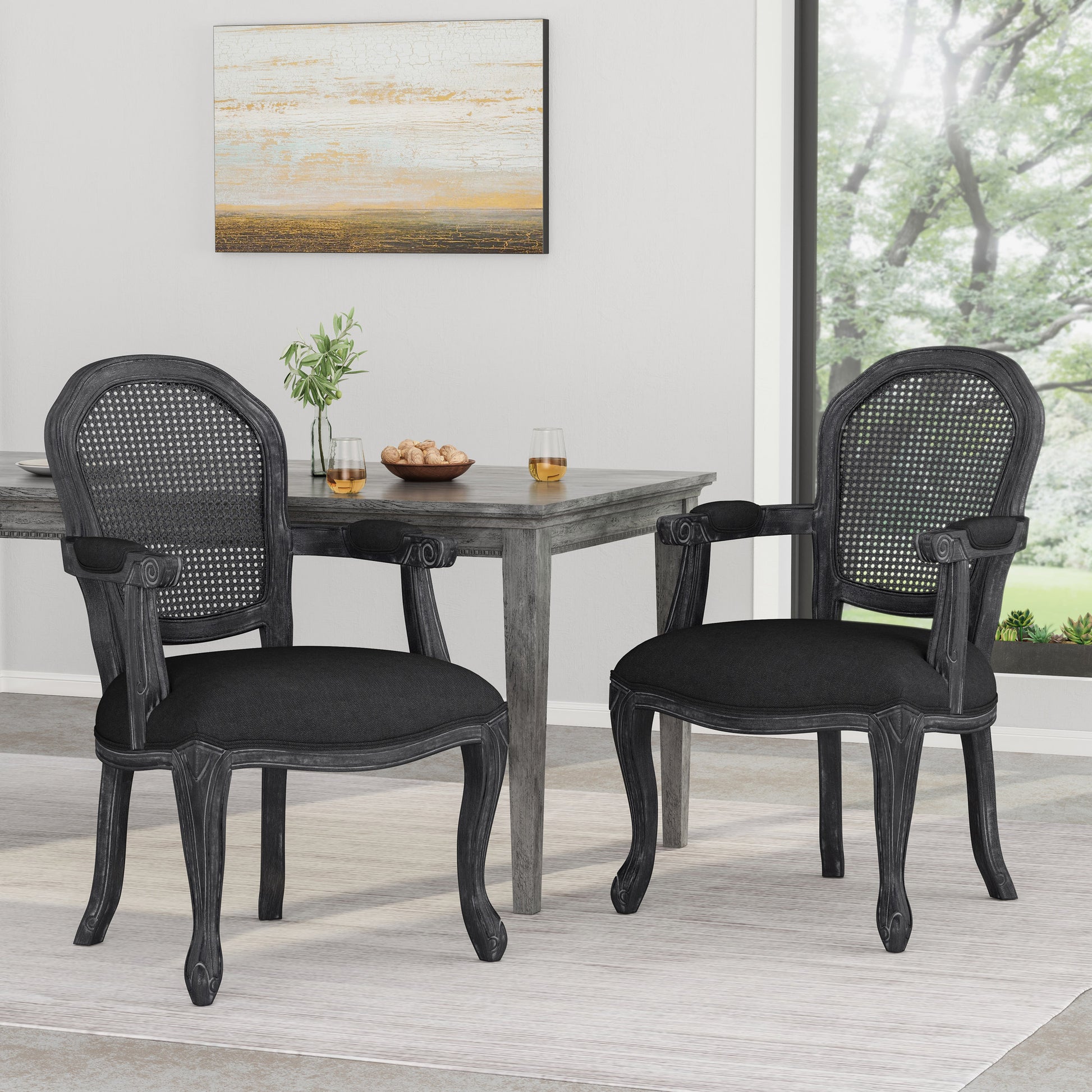 Dining Chair Black Wood Fabric