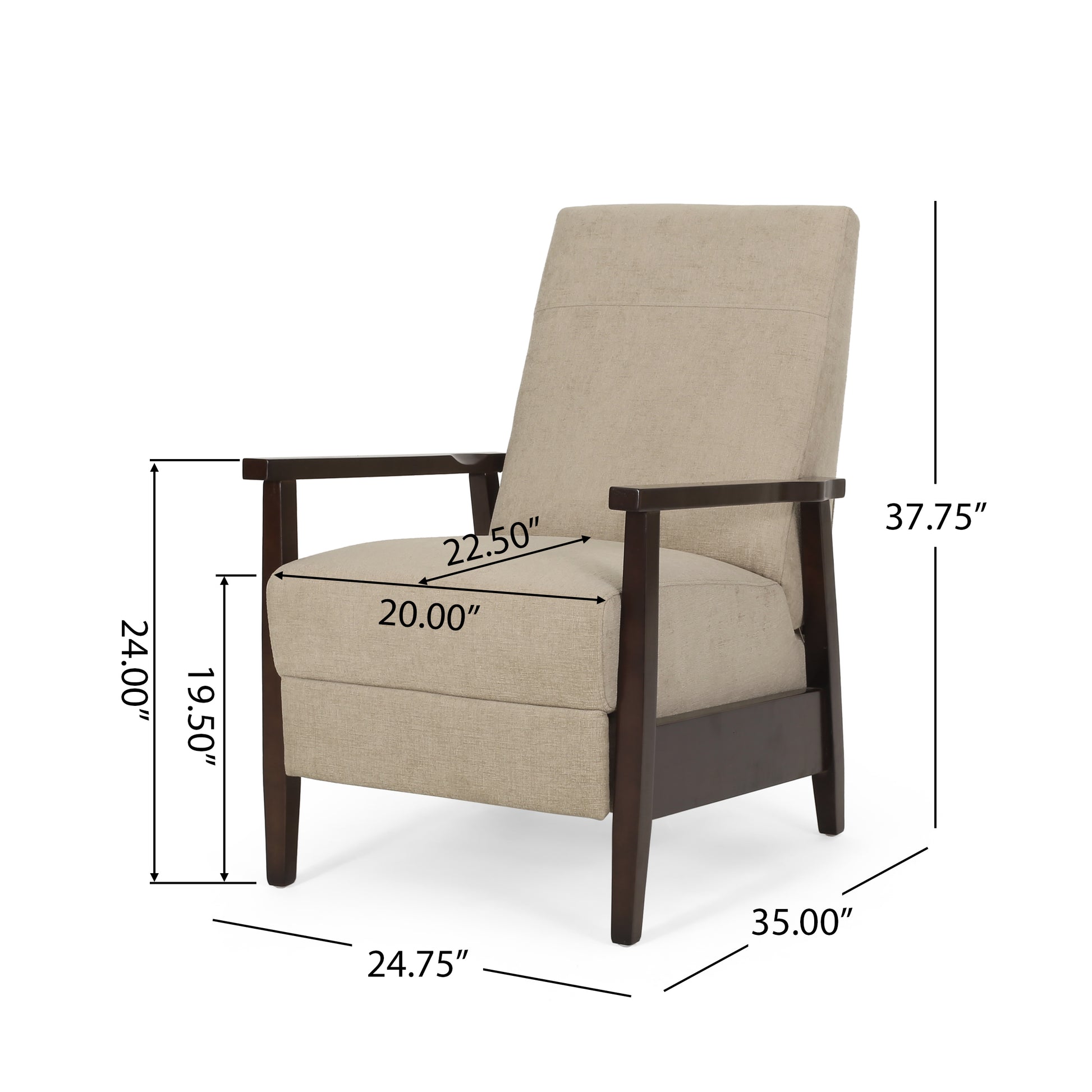 24.75'' Wide Wood Hand Manual Club Recliner Sand Fabric