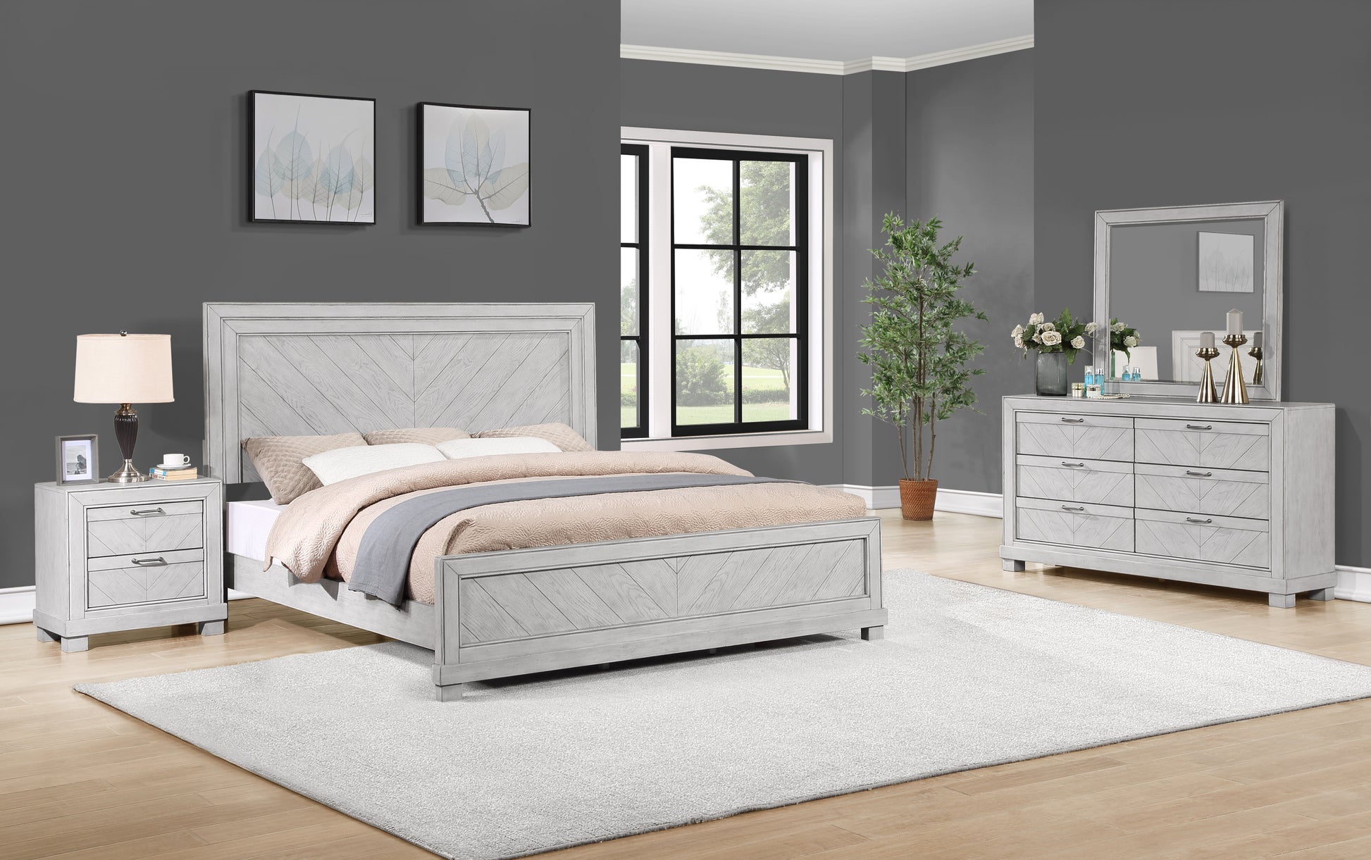 Montana Queen Bed Gray Queen Silver White Wood