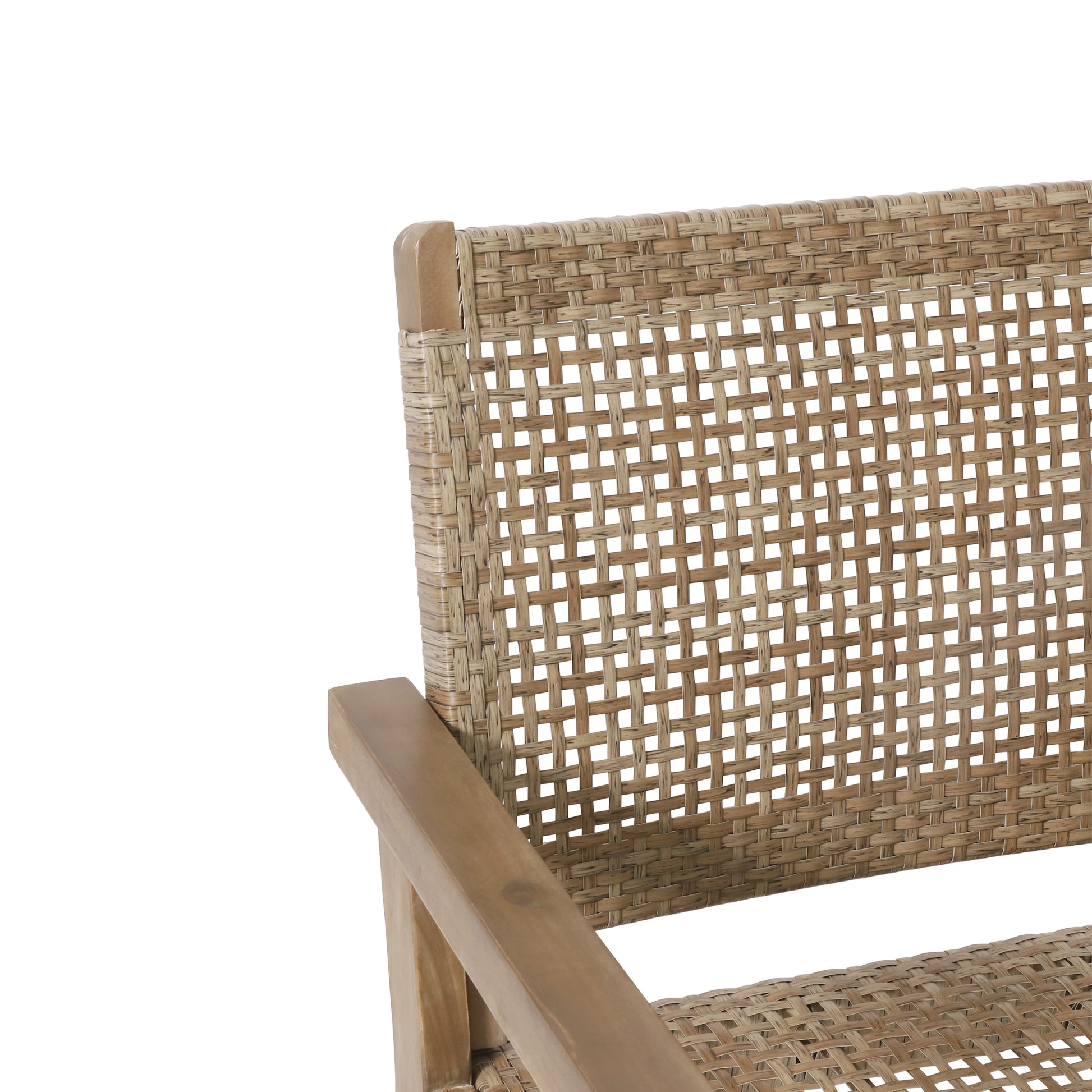 Outdoor Wicker And Acacia Wood Loveseat, Light Multibrown And Light Brown, 34'' H X 46.5'' W X 27.25'' D Brown Acacia Wood