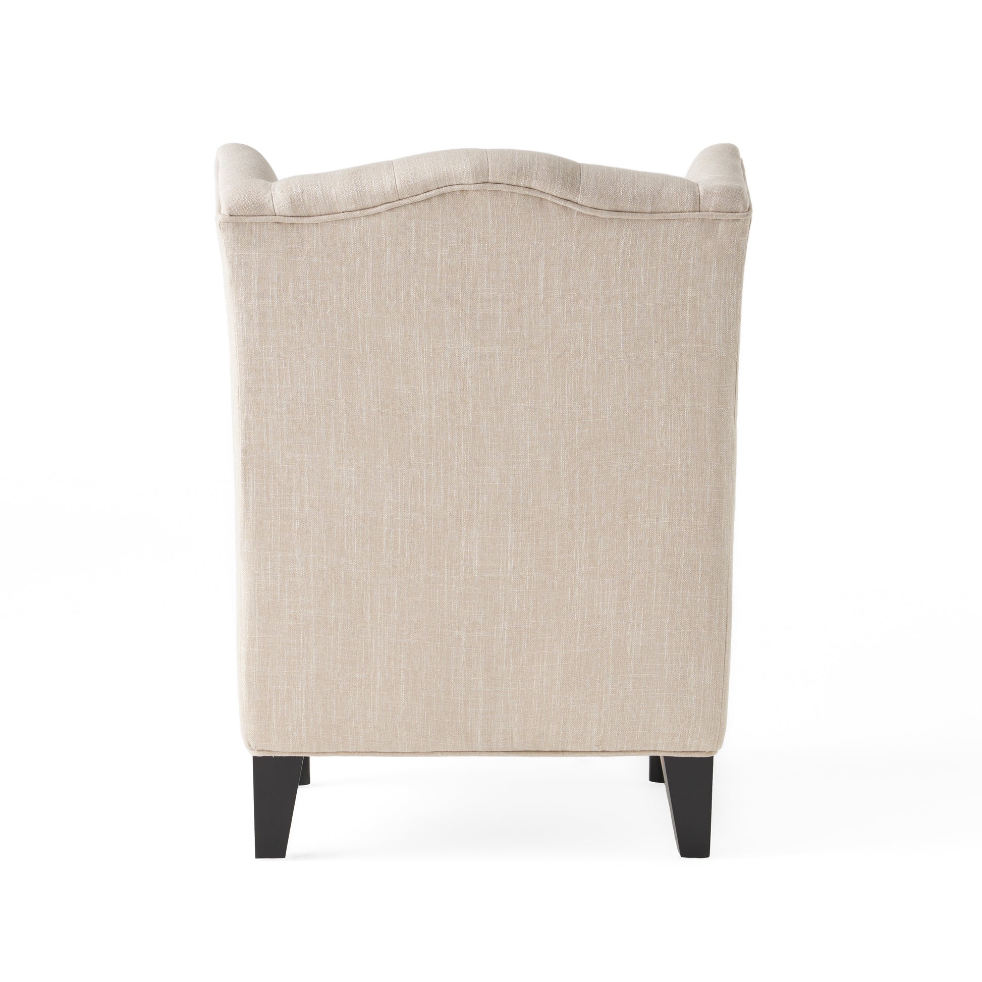 Hi Back Club Chair Light Beige Wood Fabric