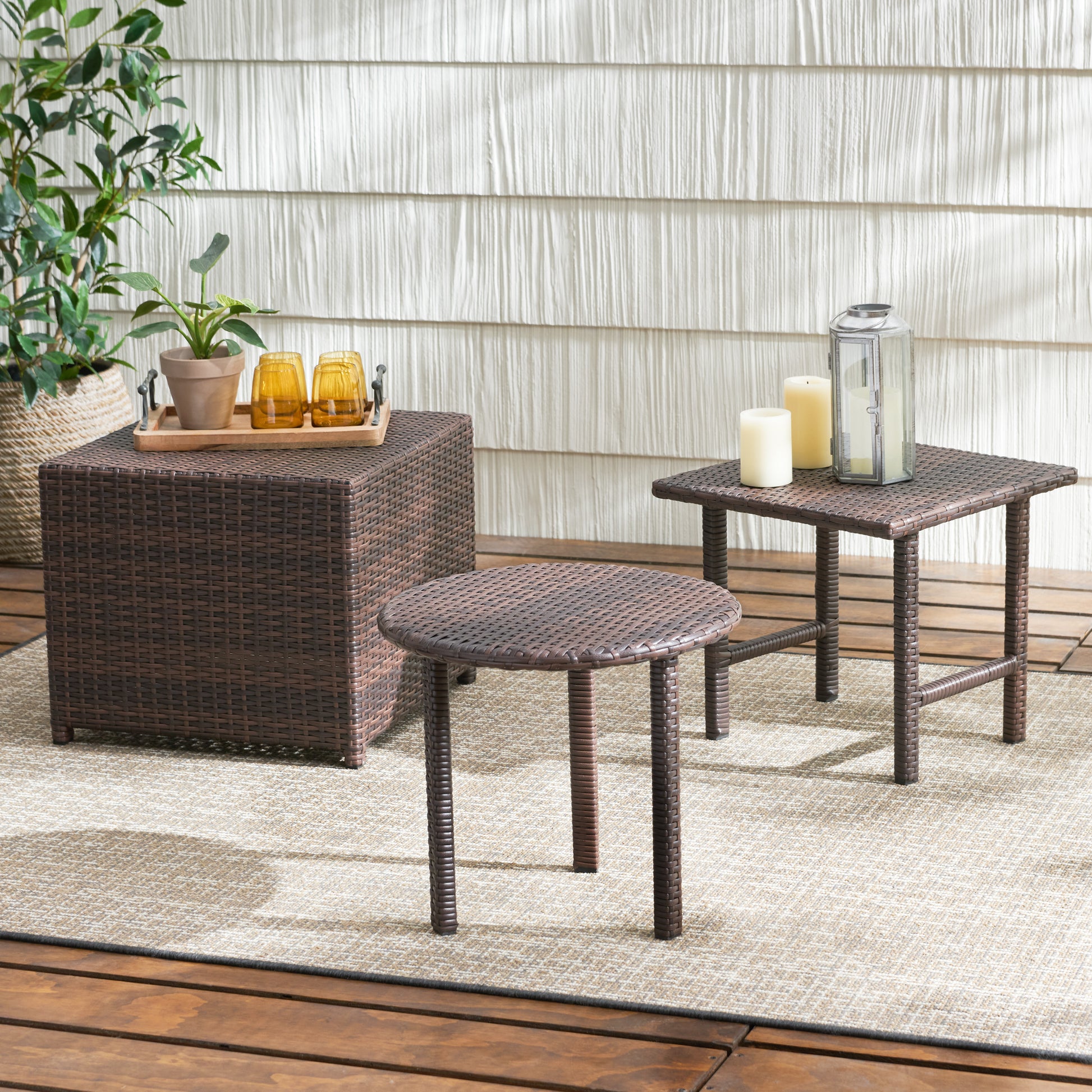 Lido 3Pc Table Set Brown Multi Rattan