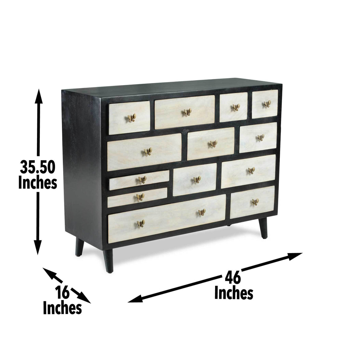 Papillon 13 Drawers Sideboard Black Black Wood