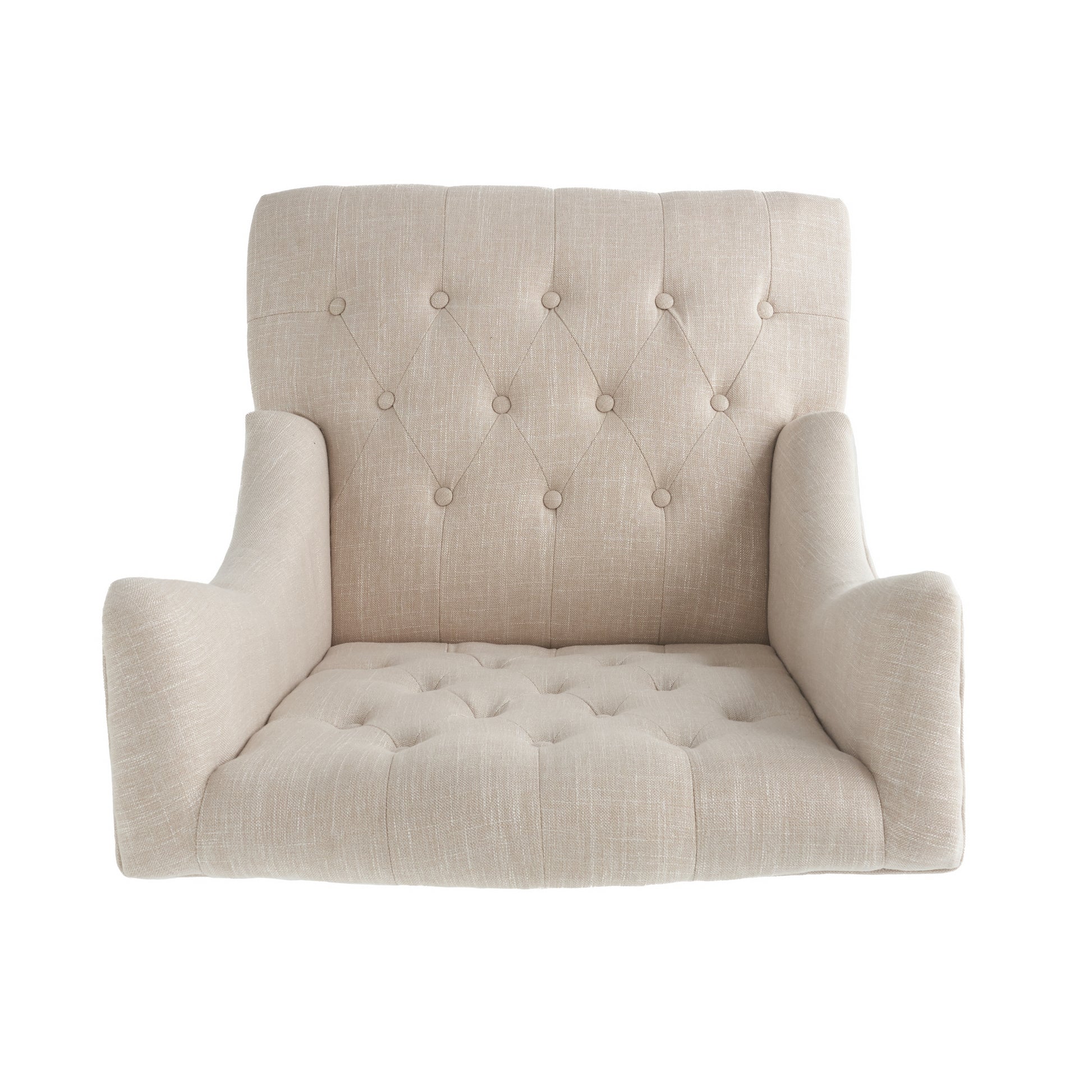 Hi Back Club Chair Light Beige Wood Fabric