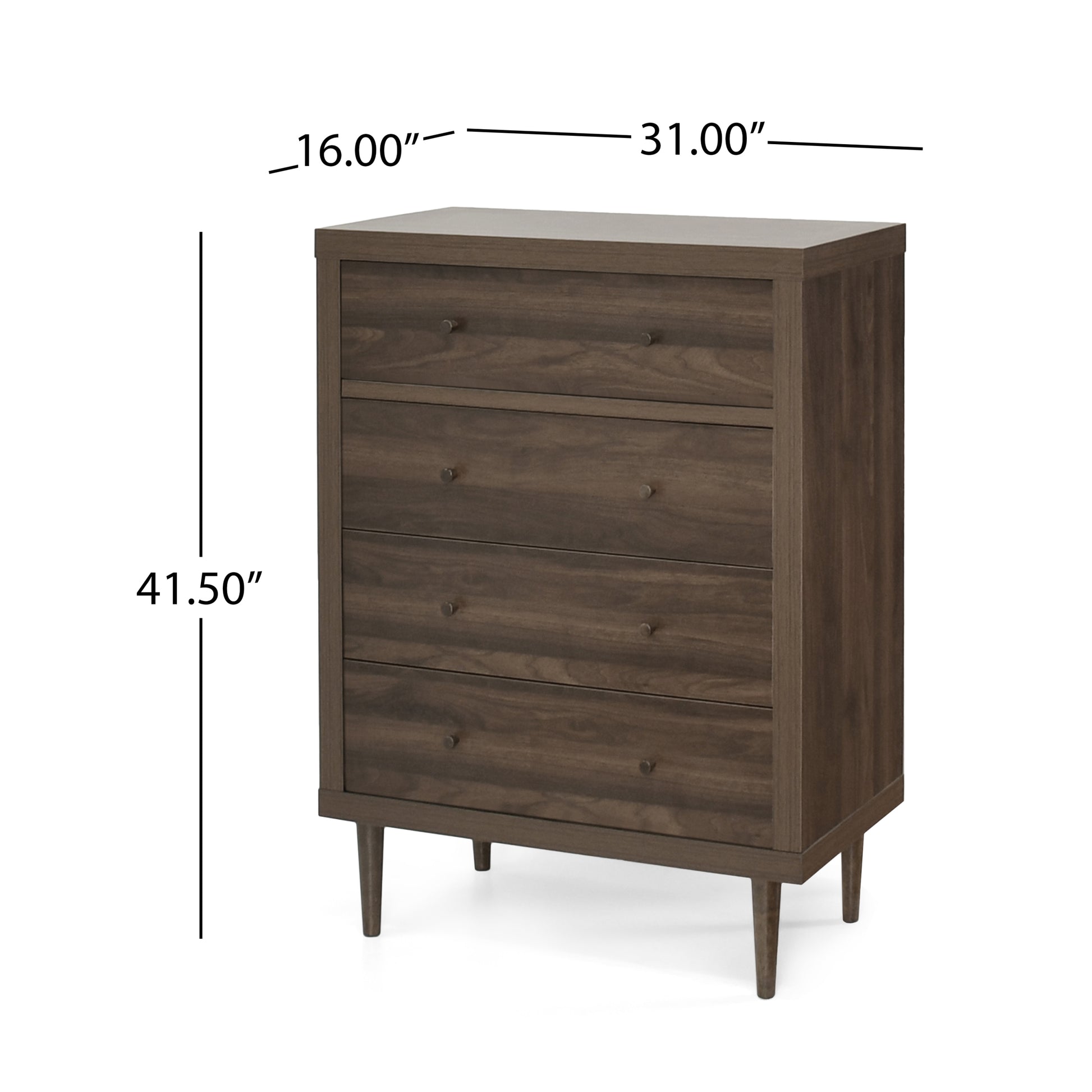 Nordic 4 Drawer Chest Walnut Mdf