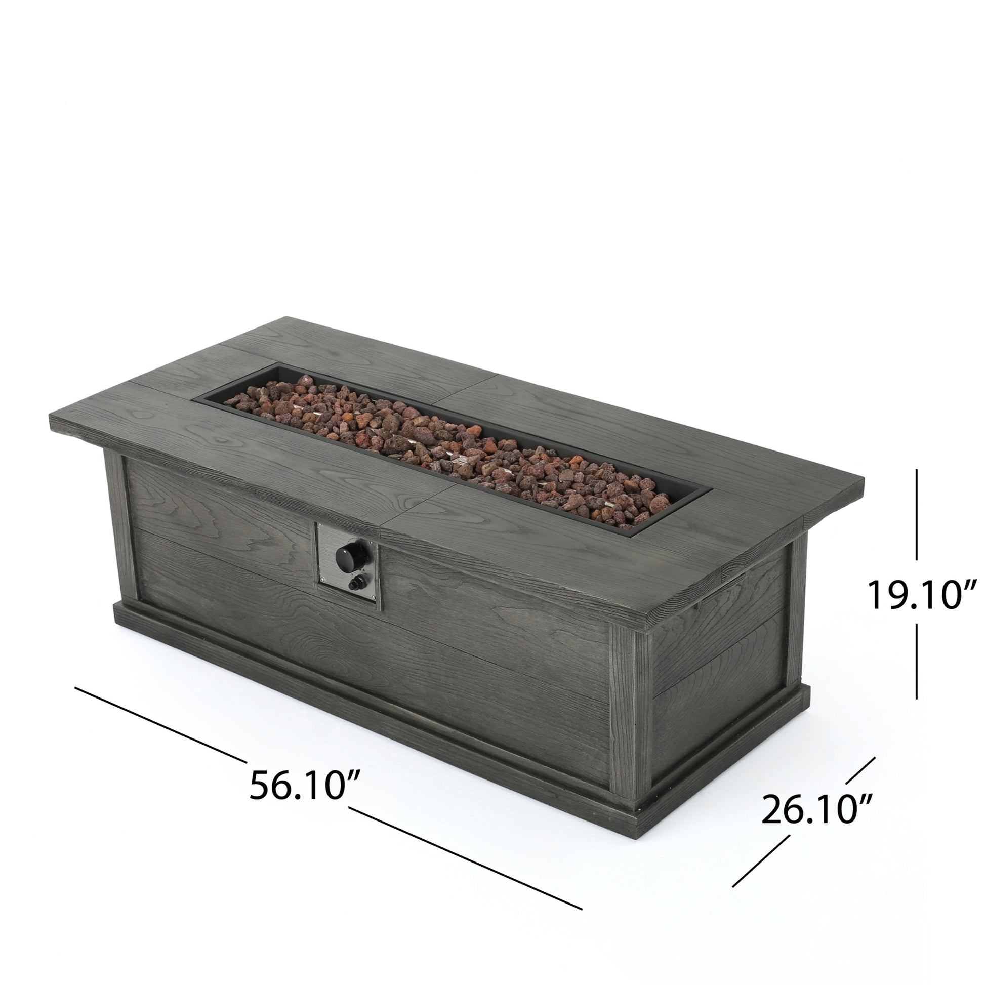 56" Outdoor 50,000 Btu Rectangular Mgo Concrete Propane Fire Pit, Grey Wood Pattern Tank Cover Not Included Gray Magnesium Oxide