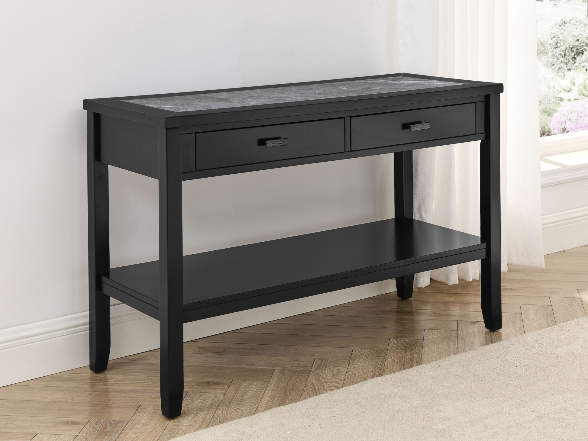 Garvine Sintered Stone Sofa Table Black Black Wood