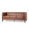 Mirod Comfy 3 Seat Sofa With Tufted Backmodern For Living Room Light Brown Pu 3 Seat