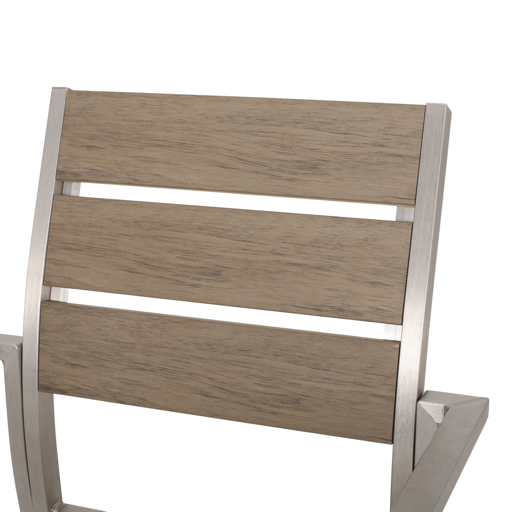 Outdoor Modern Aluminum Dining Chair With Faux Wood Seat Set Of 2 , Natural And Silver Natural Aluminium