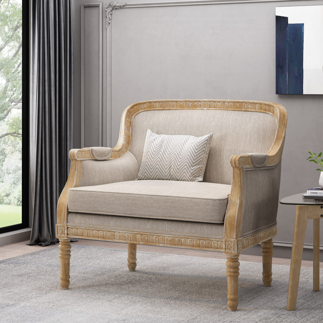 Club Chair Beige Brown Fabric