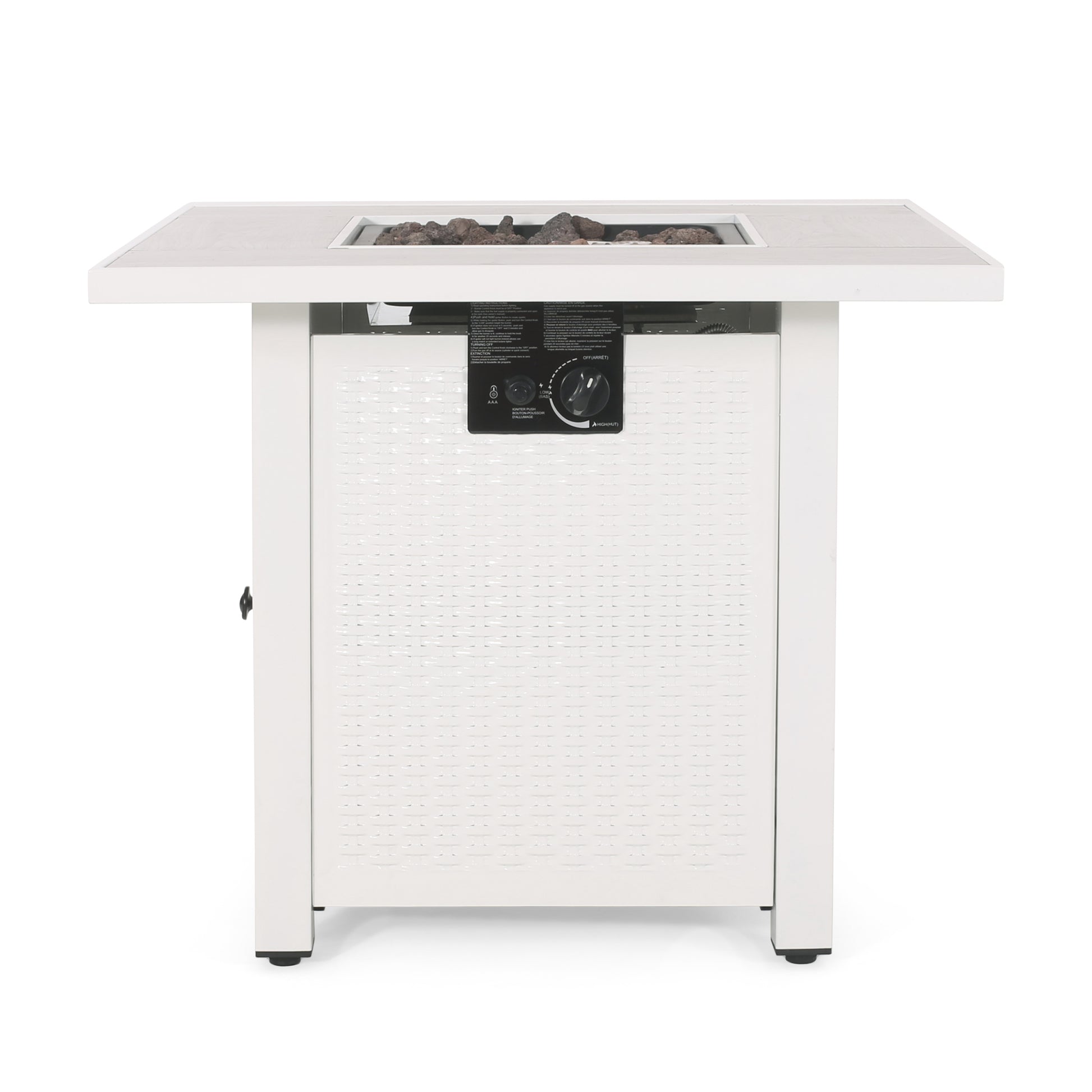 30" Outdoor 40,000Btu Square Iron Fire Pit With Ceramic Tile Top, White White Ceramic Tile Iron