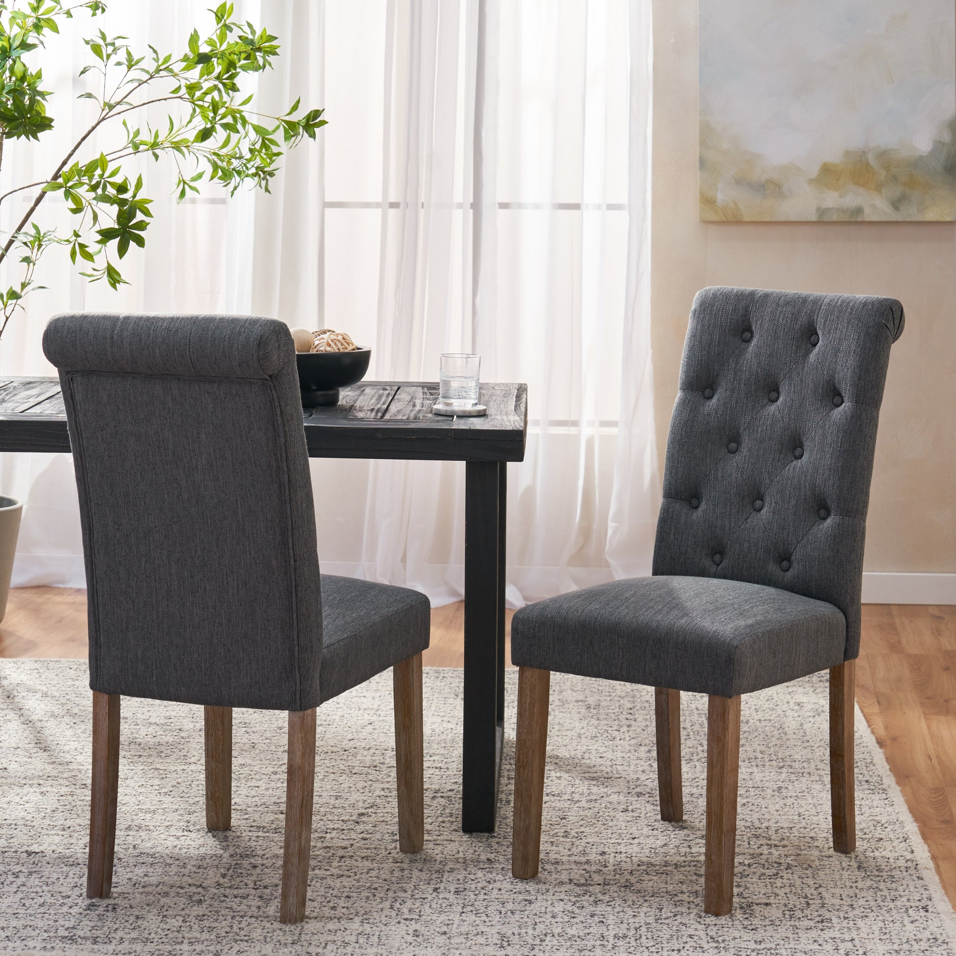 Dining Chair Mp2 Set Of 2 Charcoal Fabric