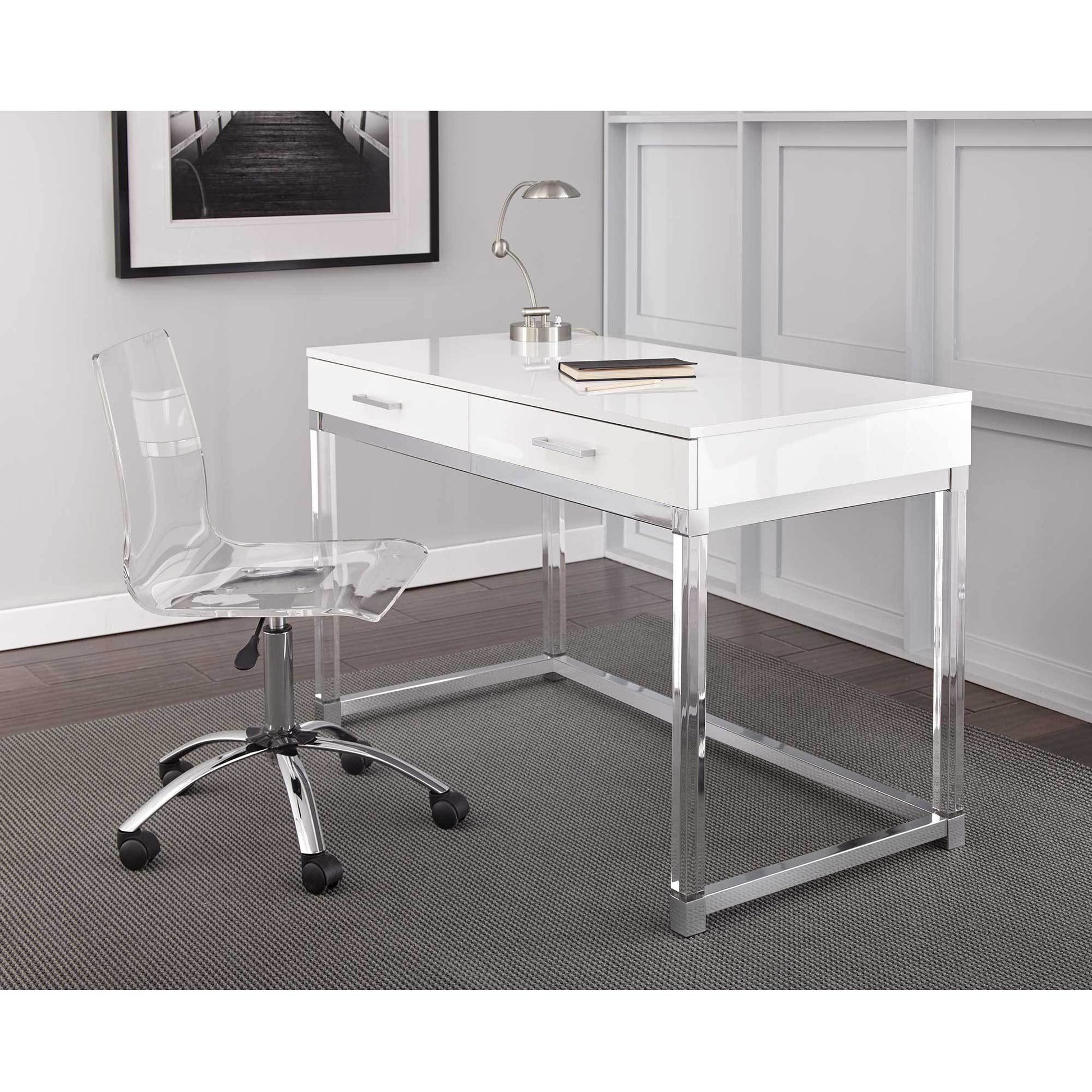 Arthur Adjustable Swivel Chair Pearl Silver Silver White Iron