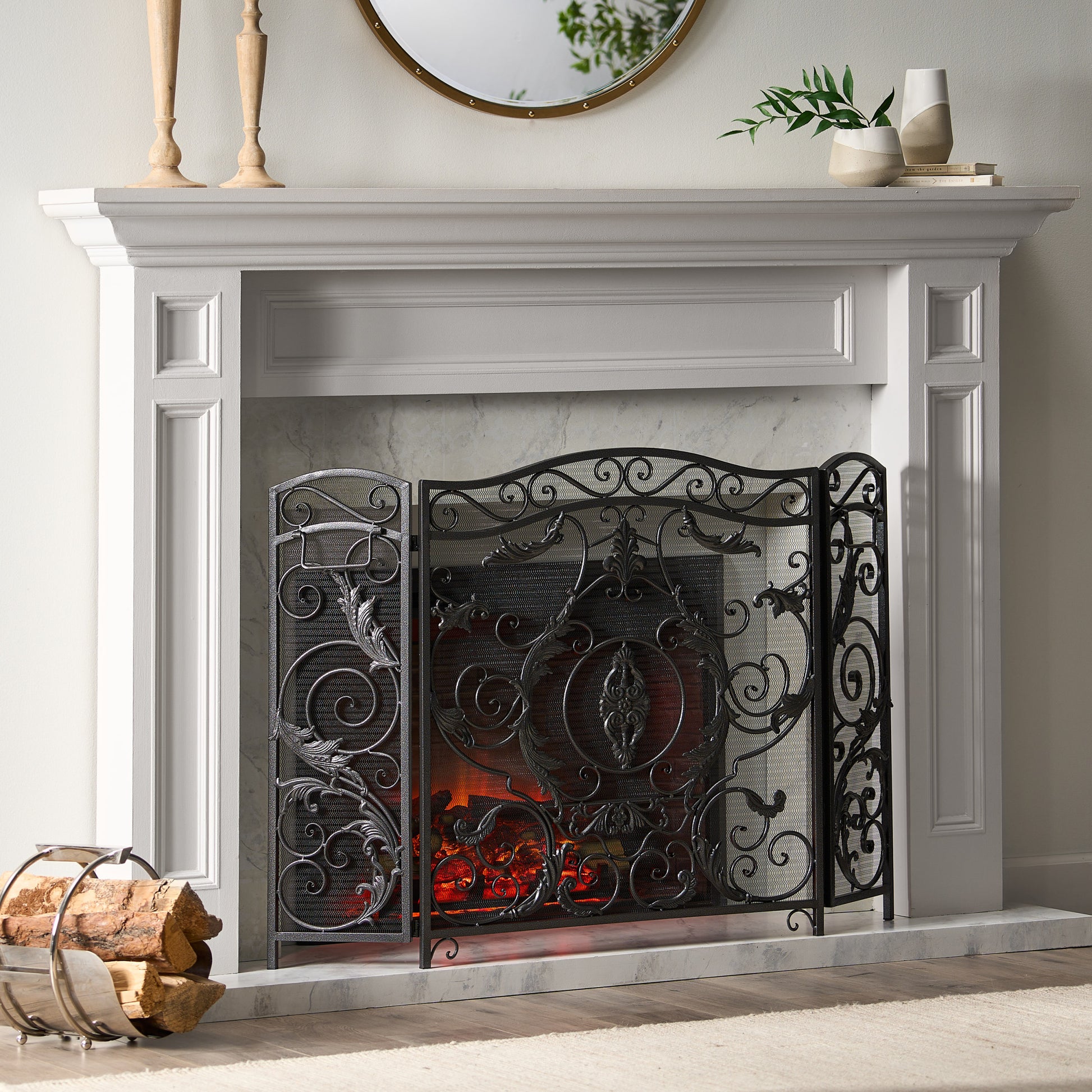 Waterbury Fireplace Screen Black Silver Iron