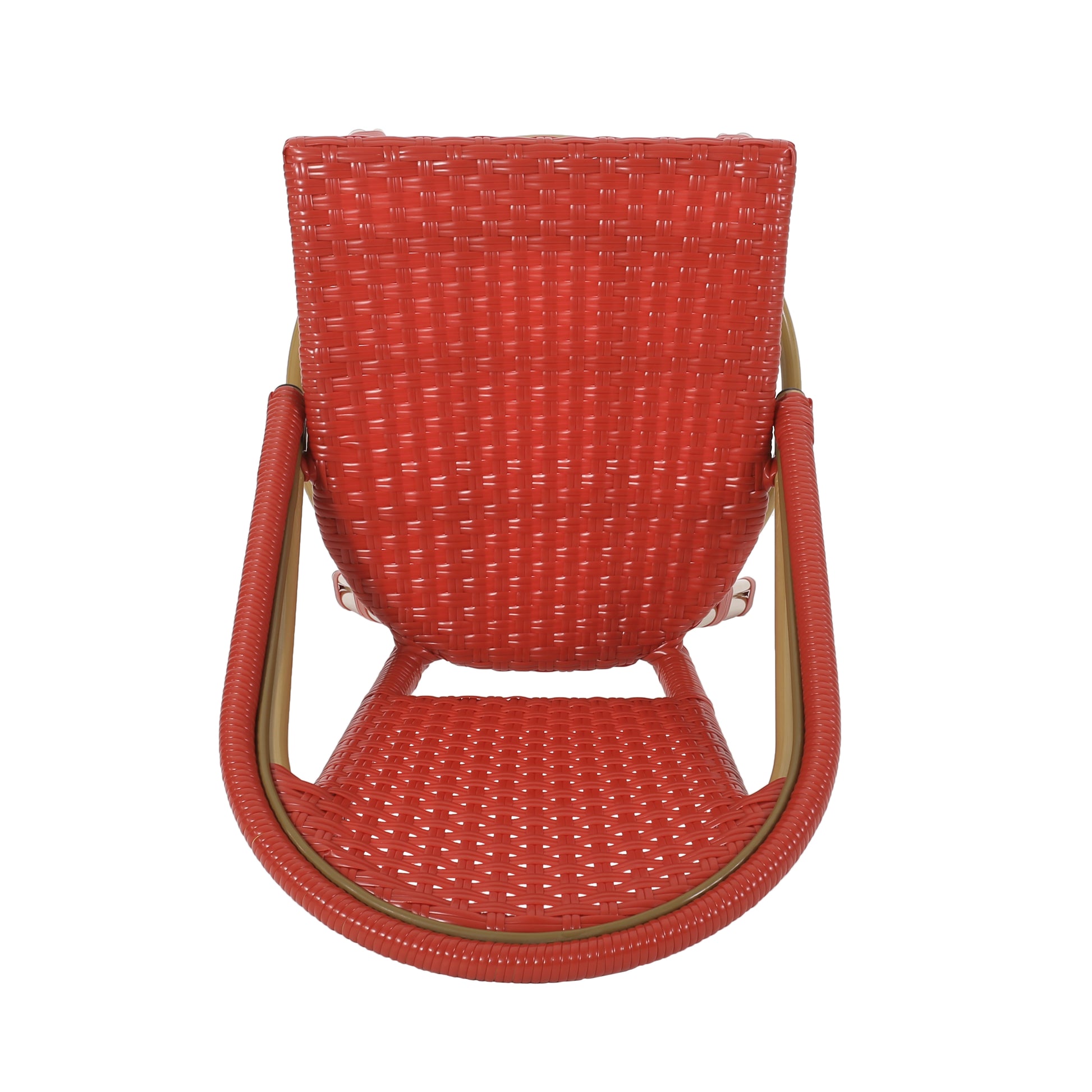 29.5" Outdoor Pe Rattan And Aluminum French Barstools, Set Of 2, Red And Bamboo Finish No Red Rust Resistant Frame Garden & Outdoor French 2 Person Seating Group Aluminum,Wicker