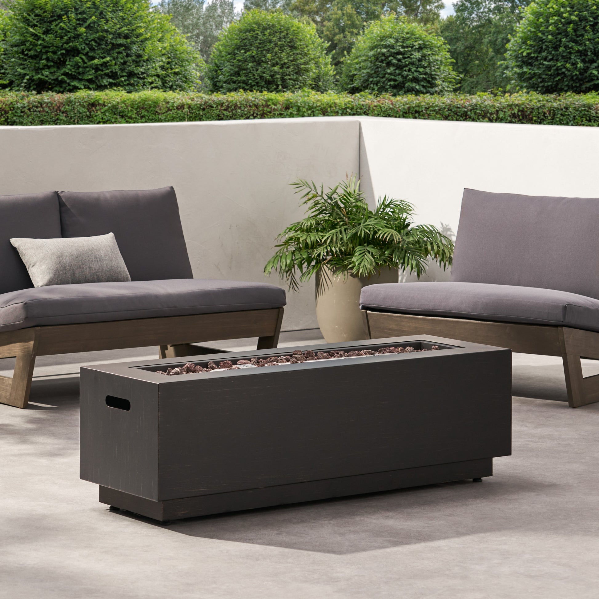 40" Outdoor 50,000 Btu Rectangular Iron Propane Fire Pit, Dark Grey Tank Cover Not Included Brown Gold Iron