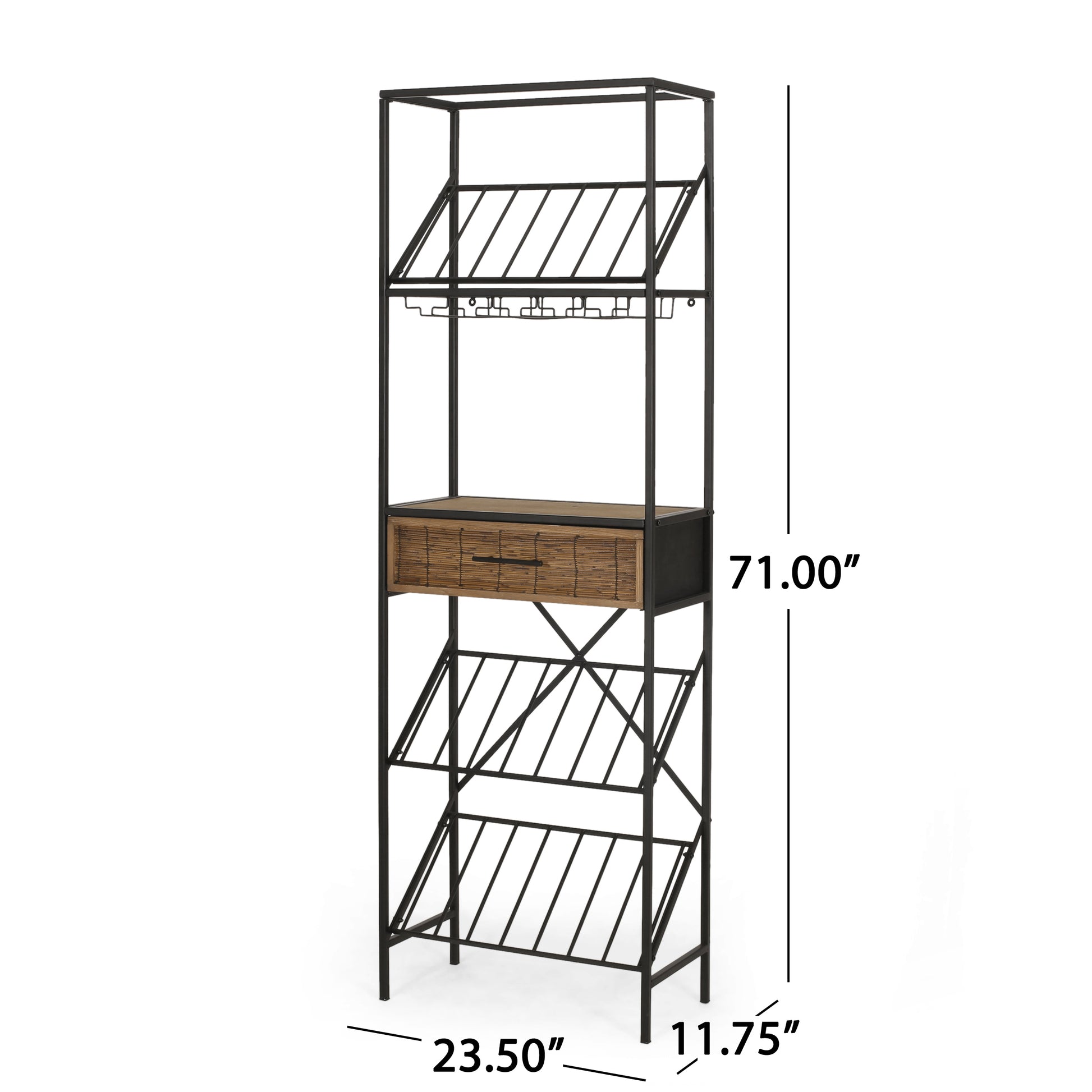 Wine Rack Black Natural Mdf Metal