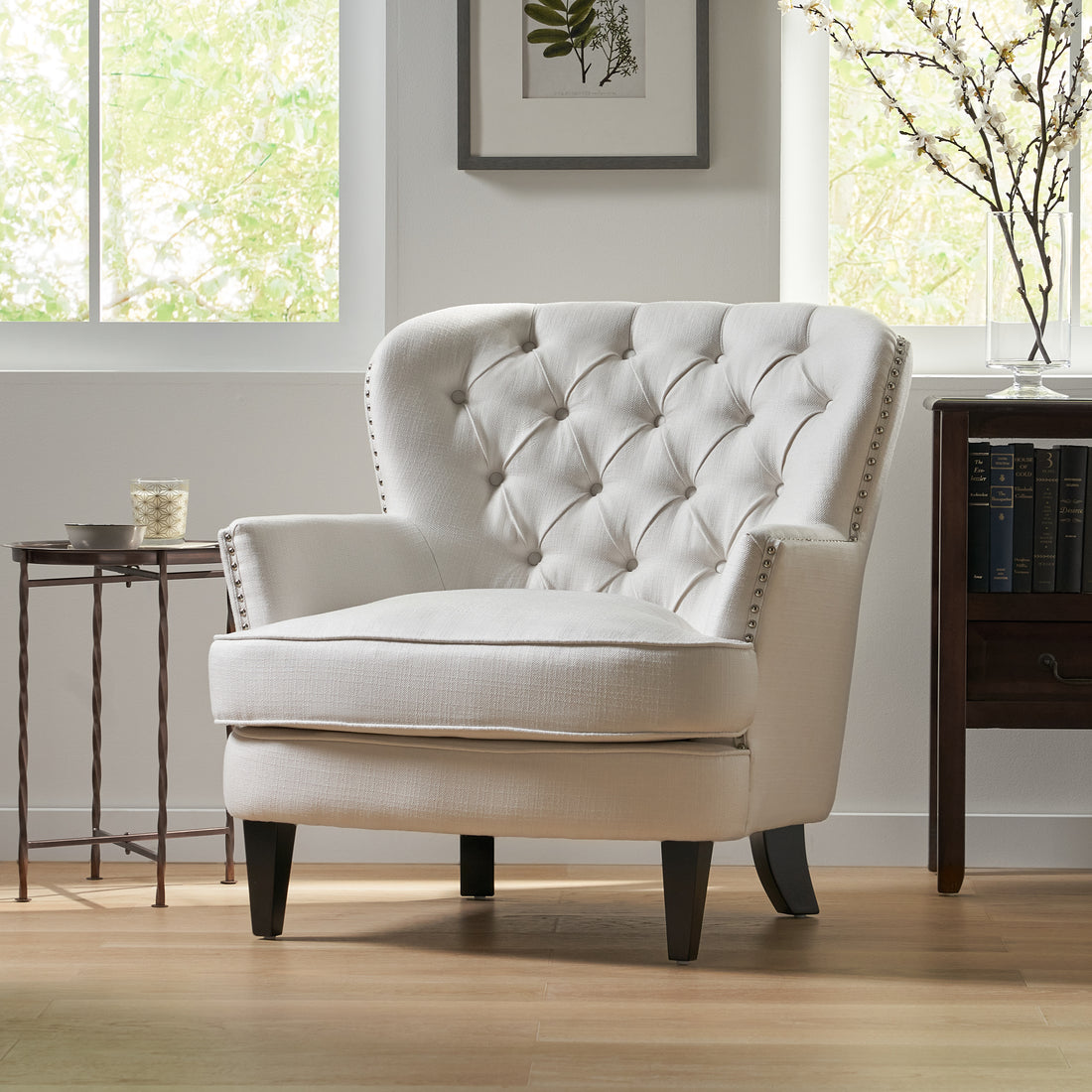 Modern Accent Chair Upholstered Foam Filled Living Room Chairs Comfy Reading Chair Mid Century Modern Chairarmchair For Living Room Bedroom Ivory Fabric