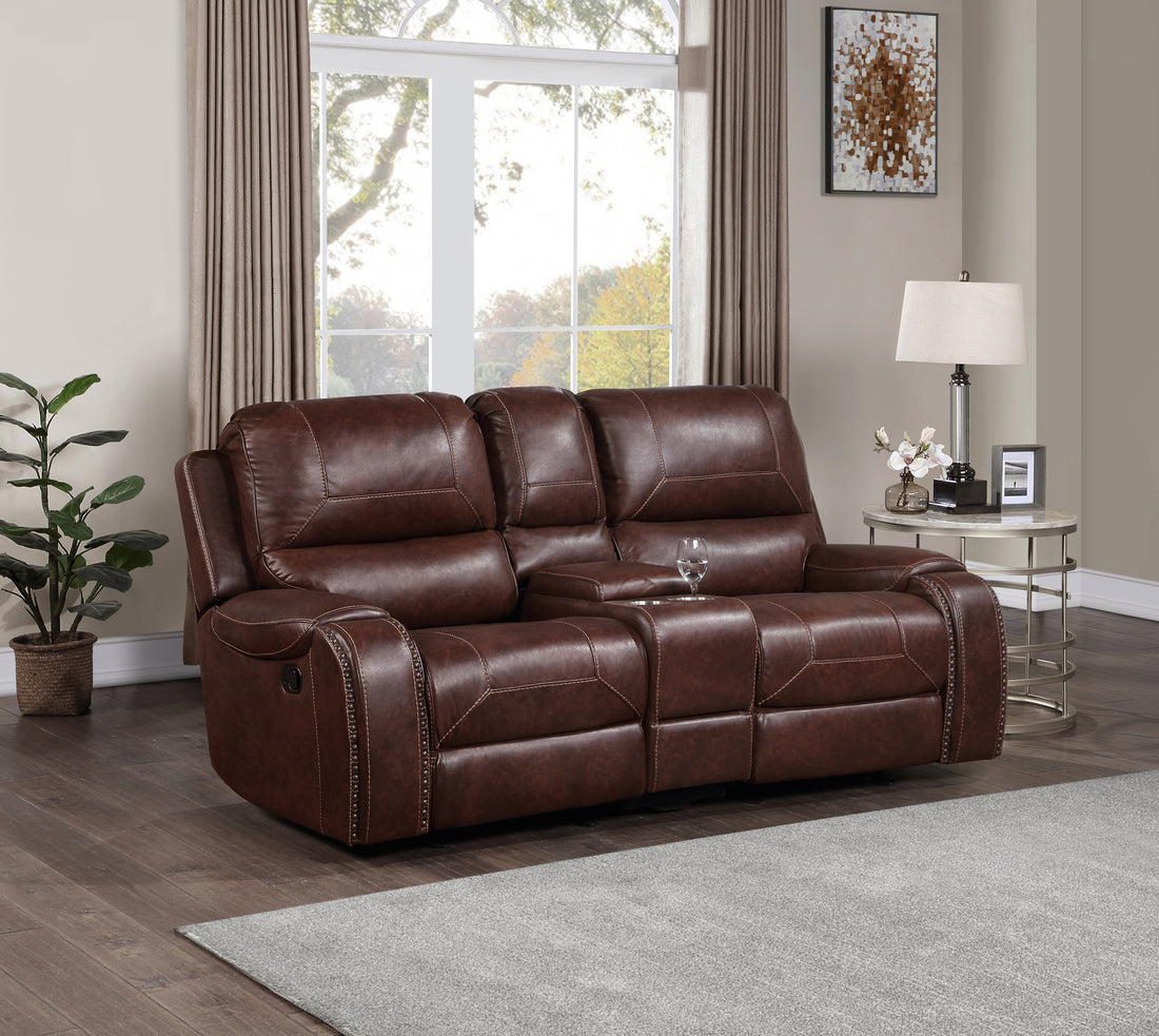 Keily Manual Reclining Glider Loveseat Dark Brown Dark Brown Faux Leather 2 Seat