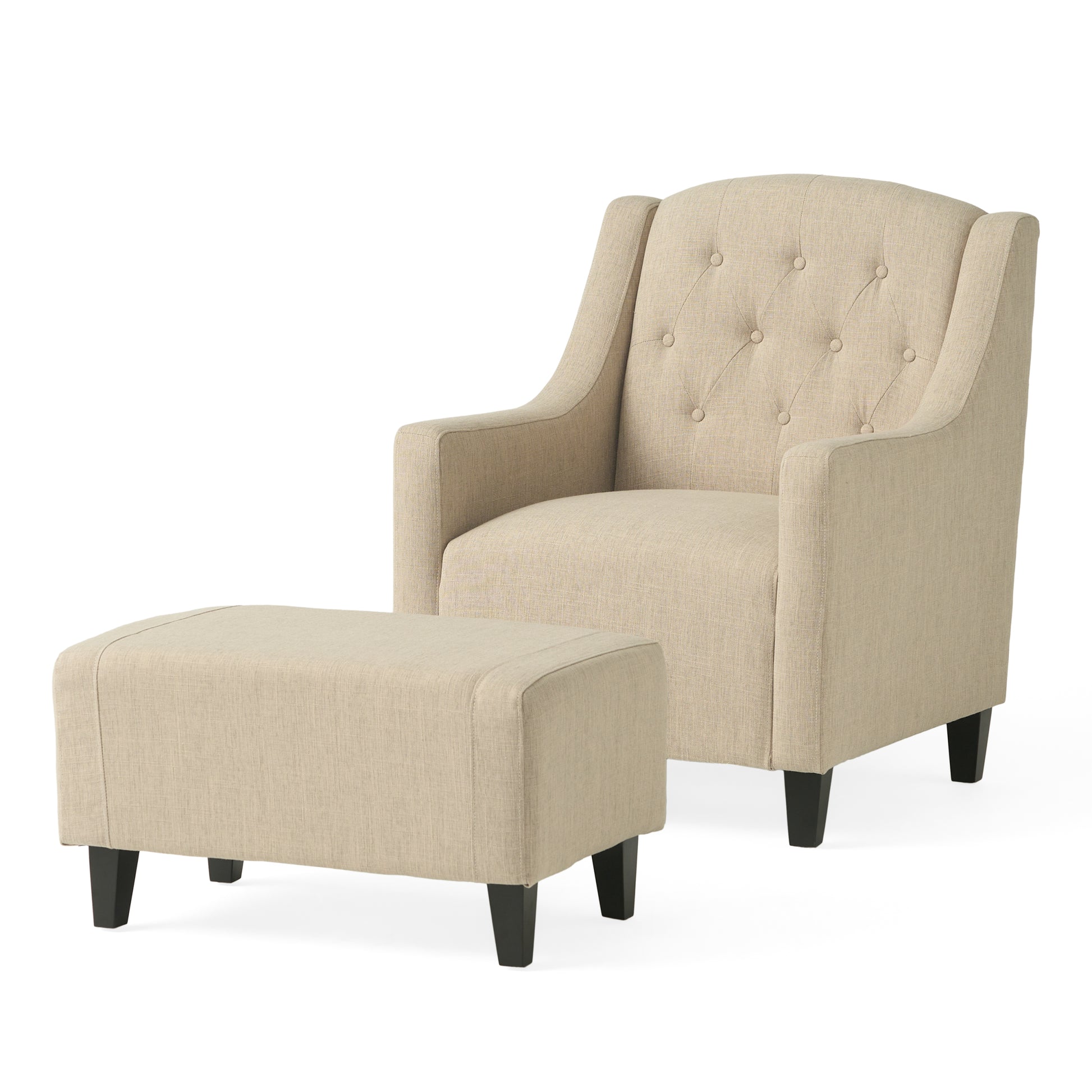 Upholstered Armchair With Ottoman Beige Fabric