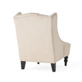 Hi Back Club Chair Light Beige Wood Fabric