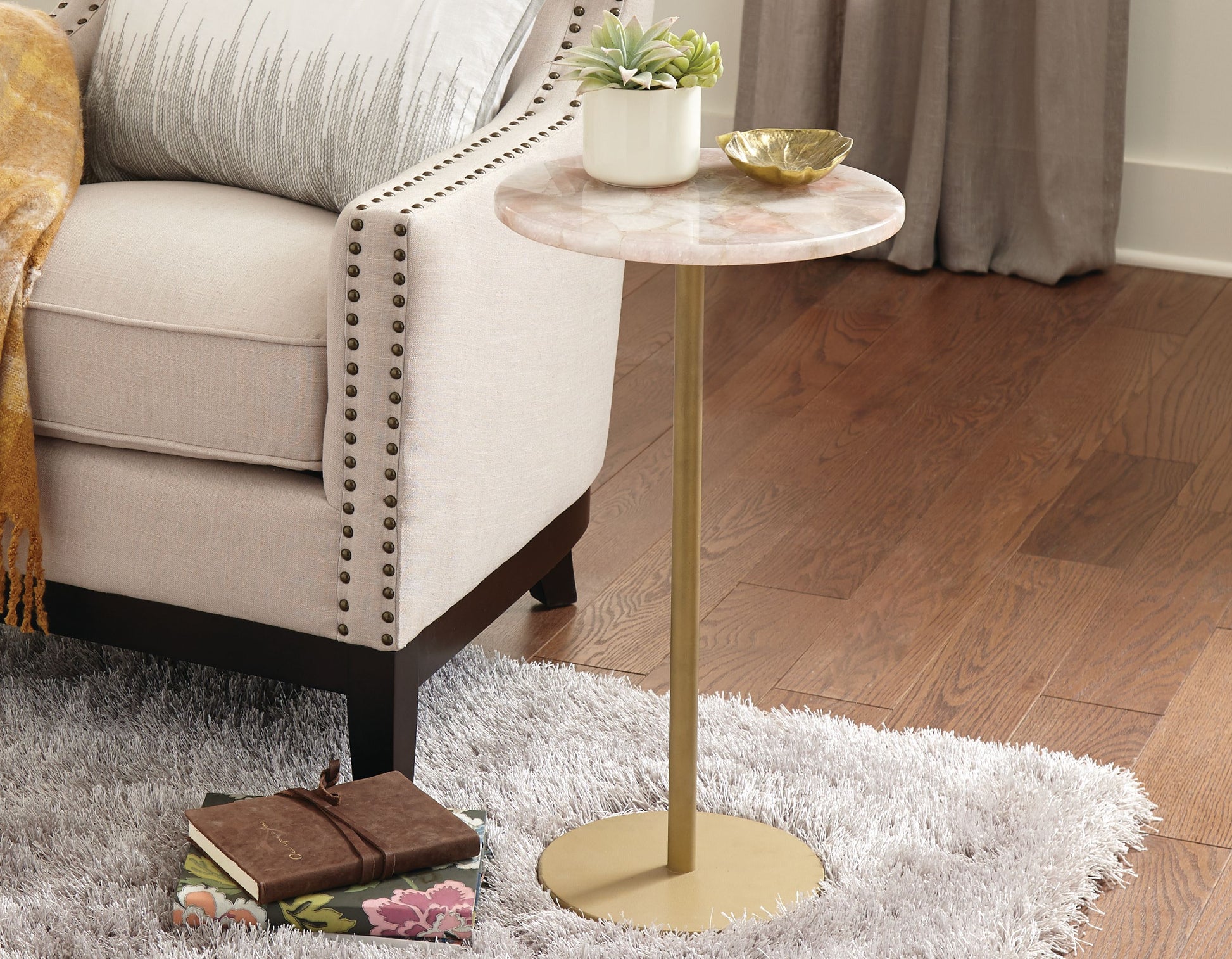 Rosie Rose Quartz Top Chairside Table Beige Beige Iron