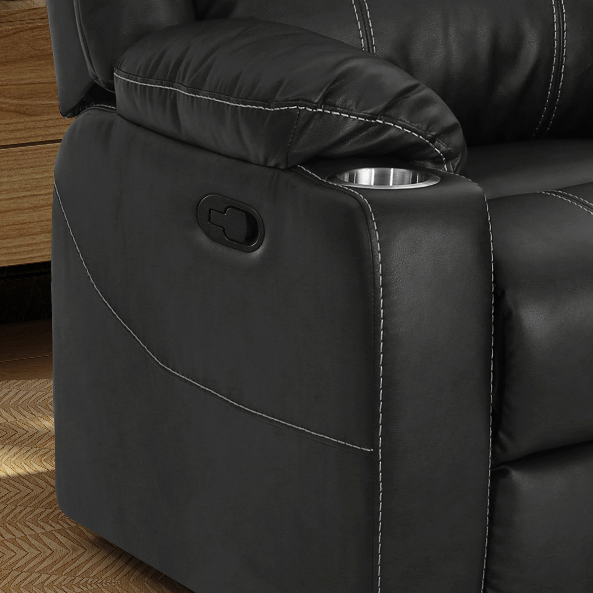 Glider Recliner With Steel Cup Holders Black Pu