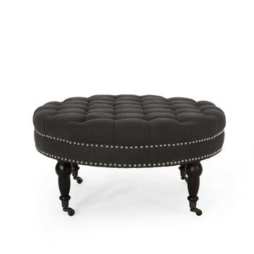 Ottoman With Caster Dark Gray Fabric